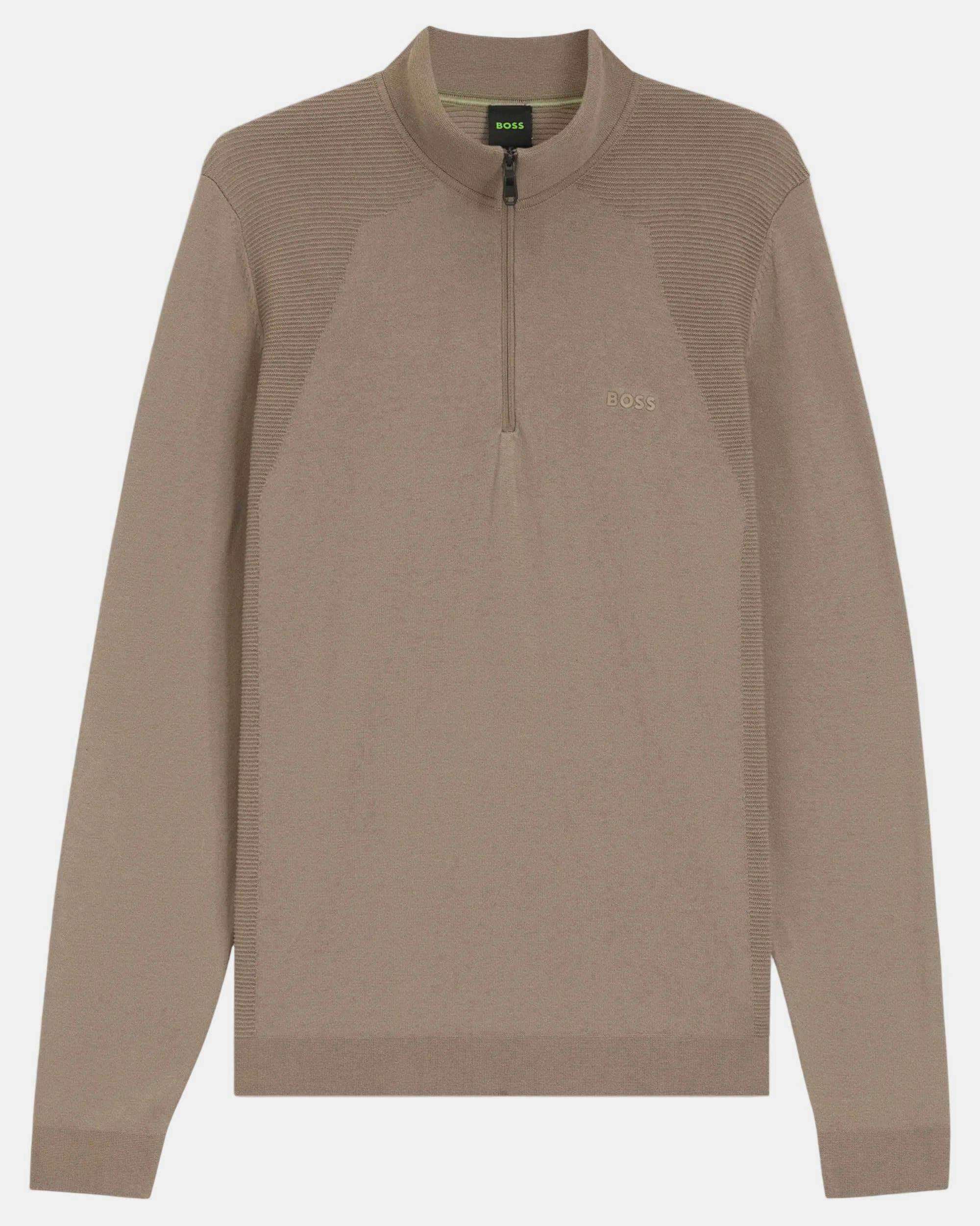Boss Men's Green/Light Motum-Lite 1/4 Zip Funnel Neck Jumper - Light/Pastel 334 - Light/Pastel 334 - M