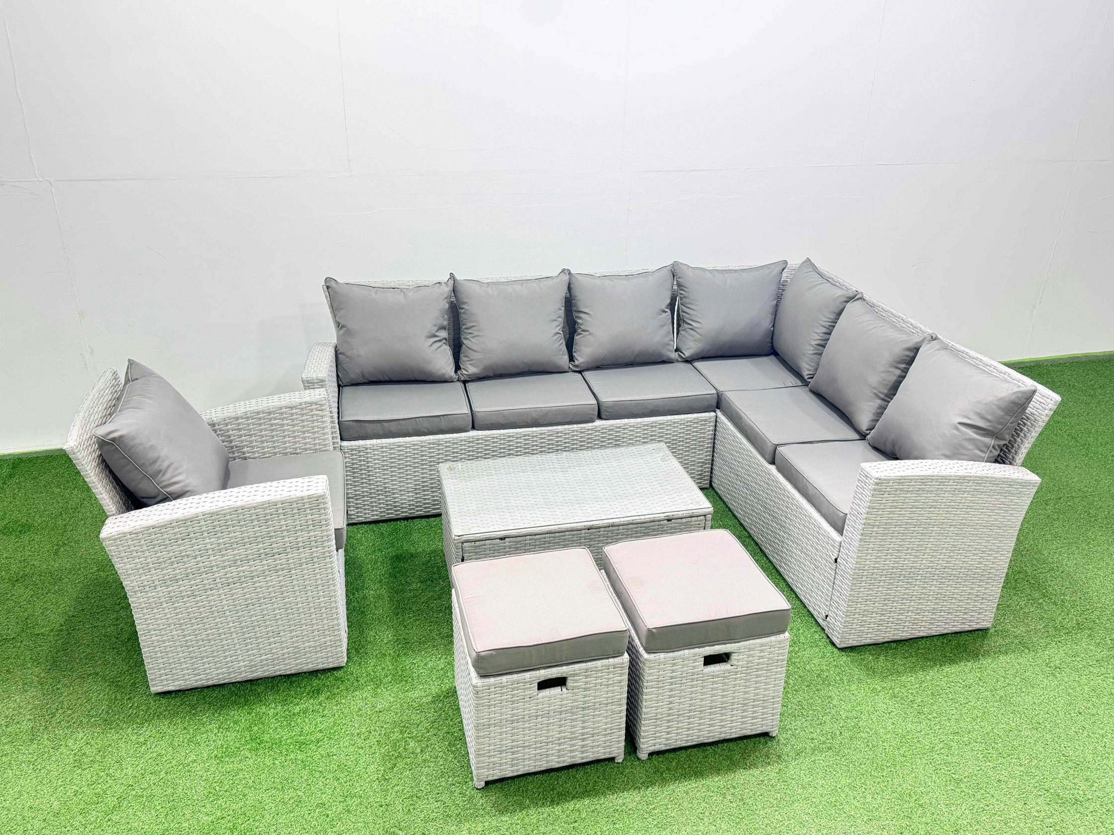 Fimous Light/Grey Garden Outdoor Pe Rattan Furniture Set 9 Seater Rattan Garden Sofa Set With 2 Small Footstools Mixed