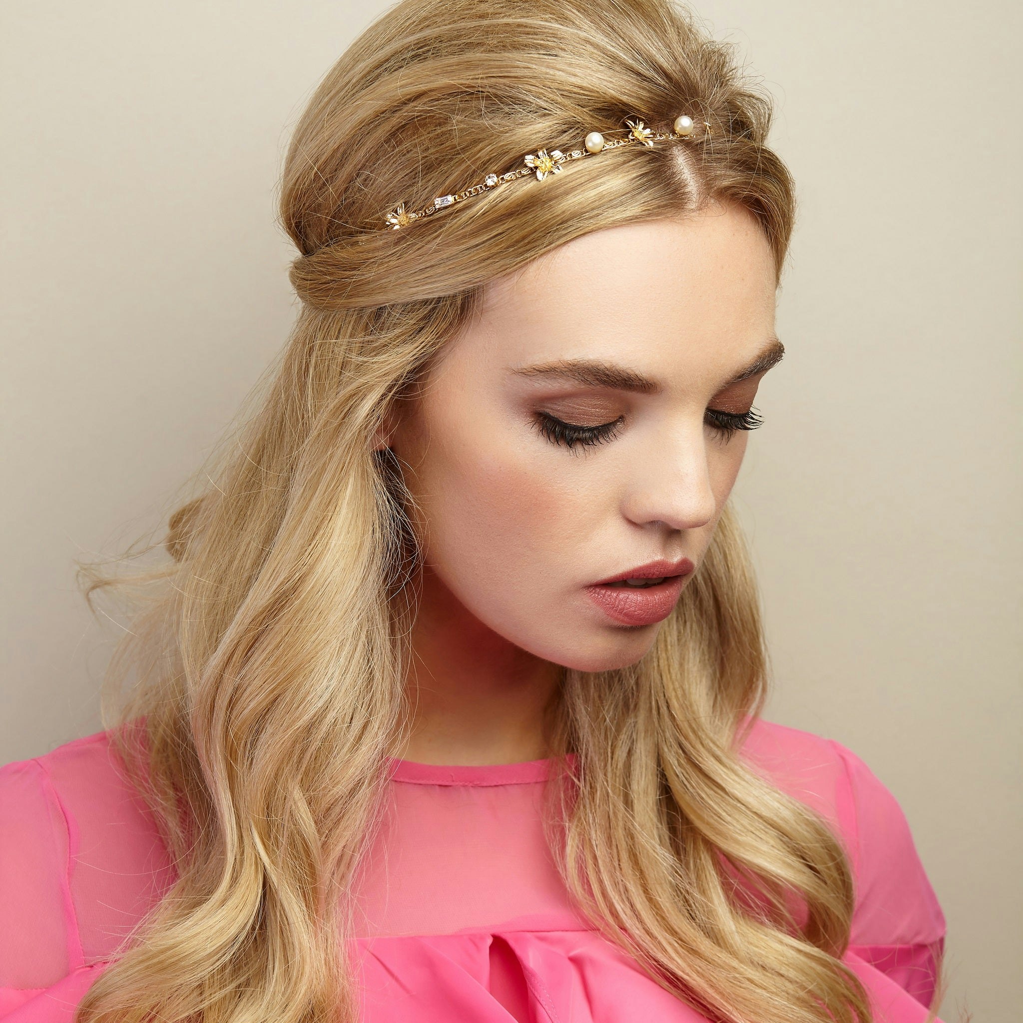 Queenmee Accessories Gold Chain Headband With Pearls