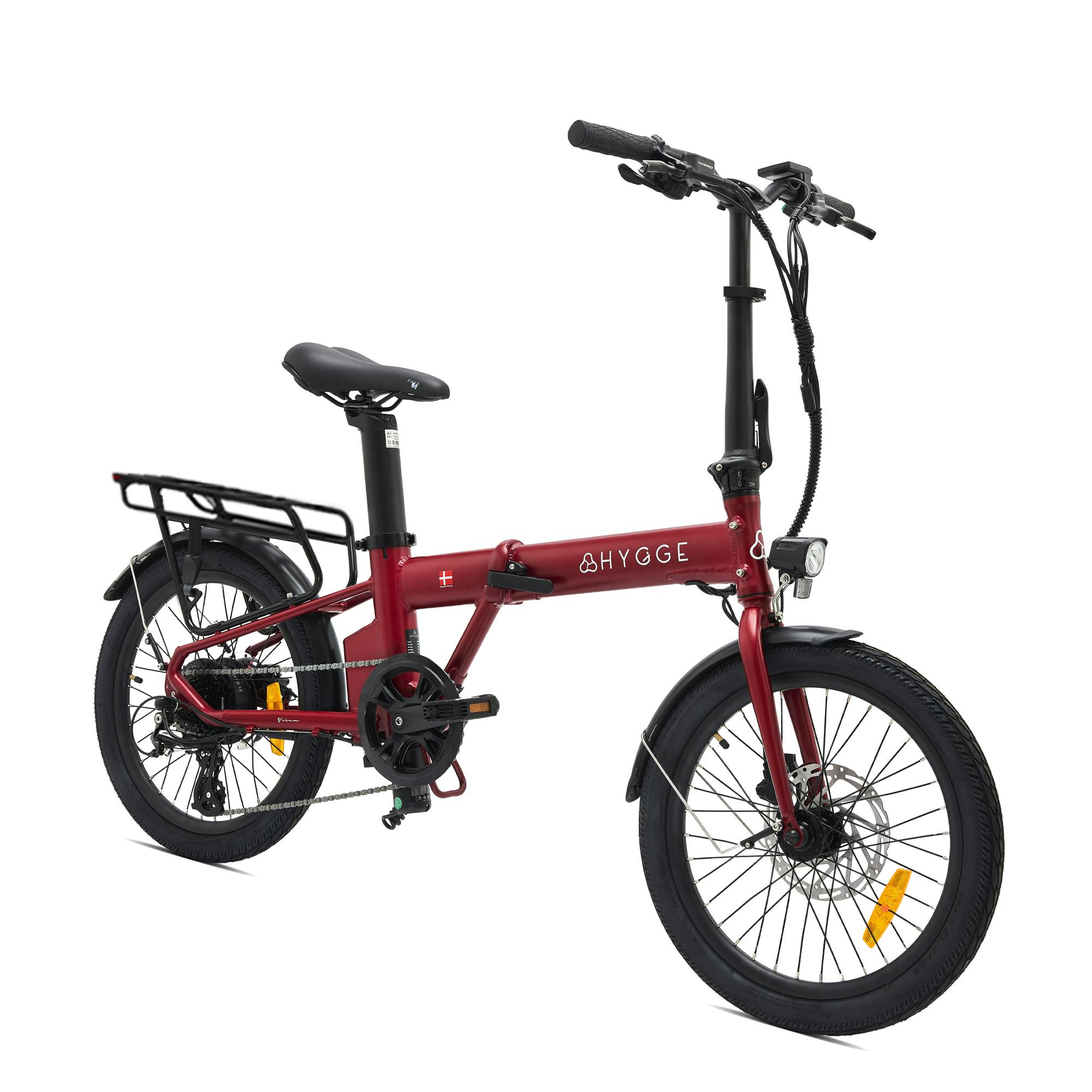 Hygge Bikes Light/Red Virum 2026 - Folding Ultra- E-Bike 36V 10Ah - Sangria - L165/W12/H91 Cm - Foldable & Compact E-Bike