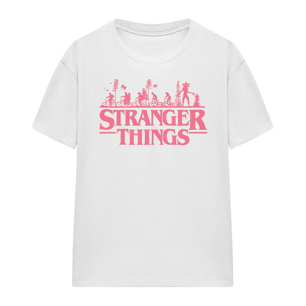 Stranger Things Women's White Silhouette Bike Logo T-Shirt - Xl
