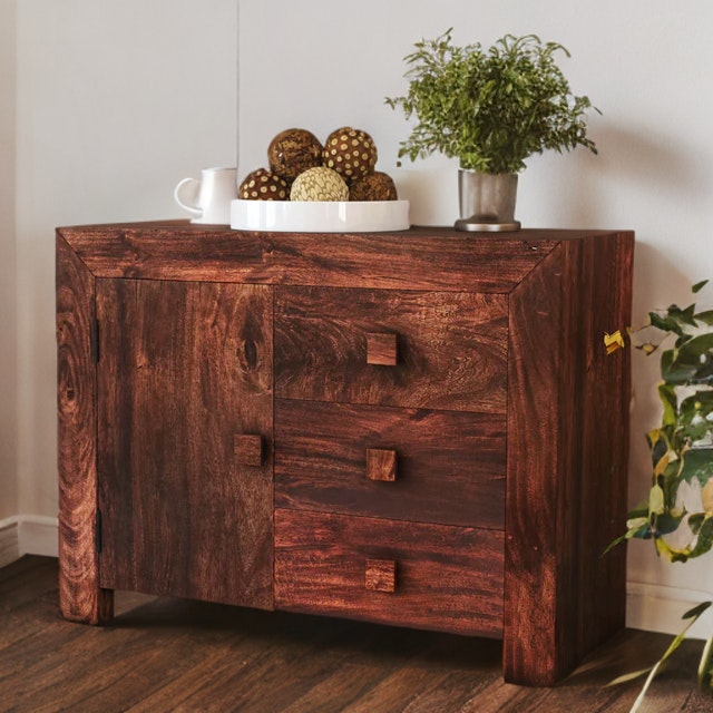 Ih Design Mary Mango Wood Sideboard 3 Drawers 1 Door - Wood - 1