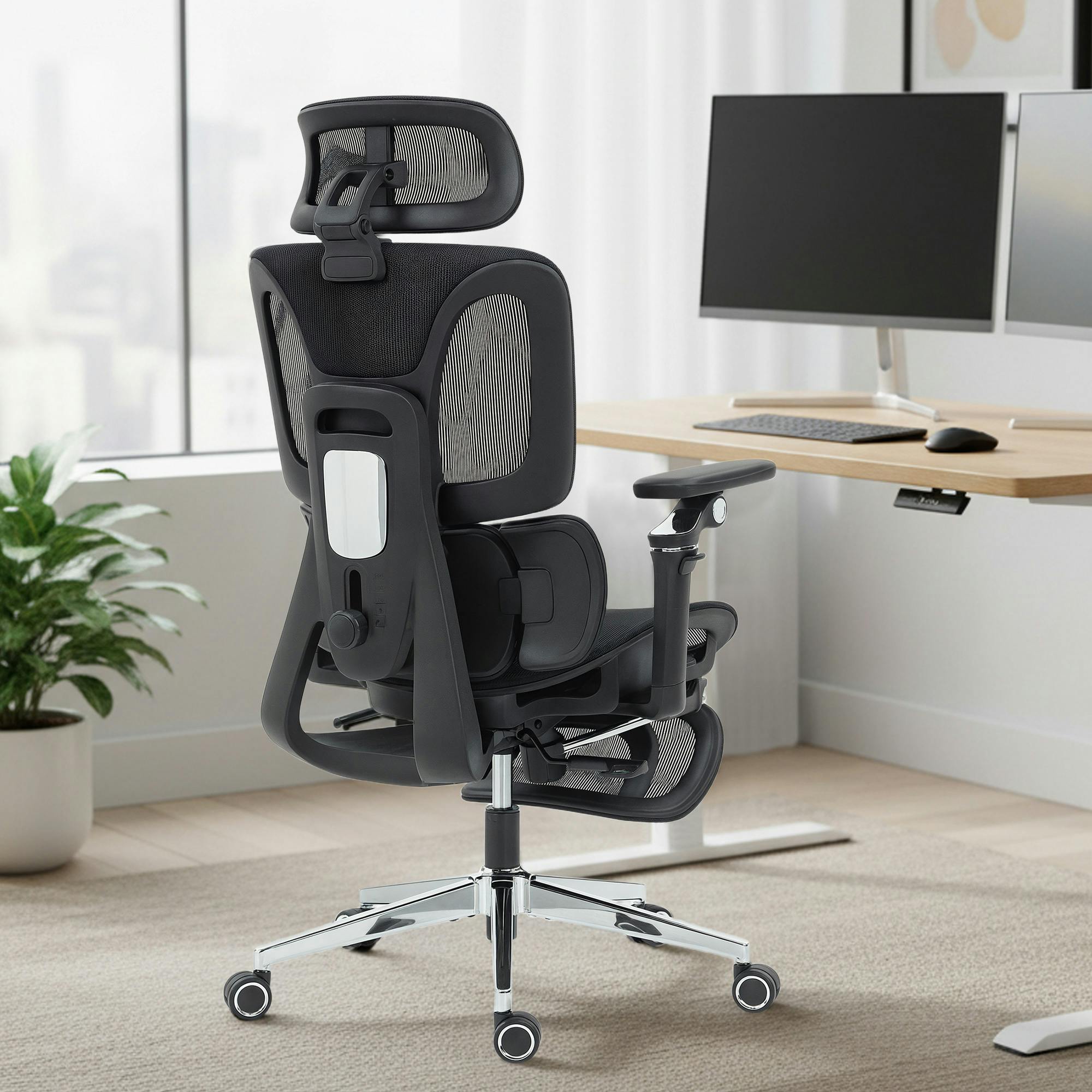 Rackhams Black Ergonomic Office Chair, Mesh Desk Chair With Lumbar Support, Footrest - Yes - 67W X 71D X 133H Cm