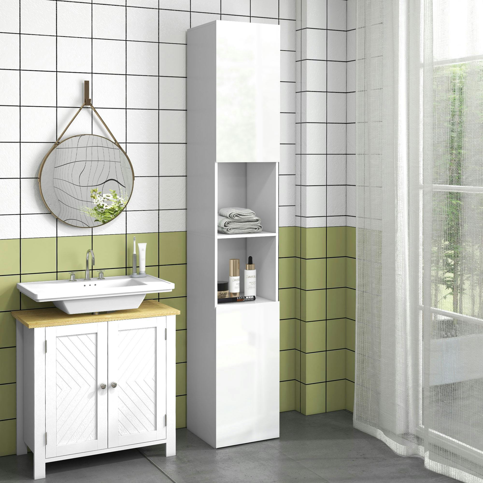 Kleankin White High Gloss Bathroom Storage Cabinet With Adjustable Shelves