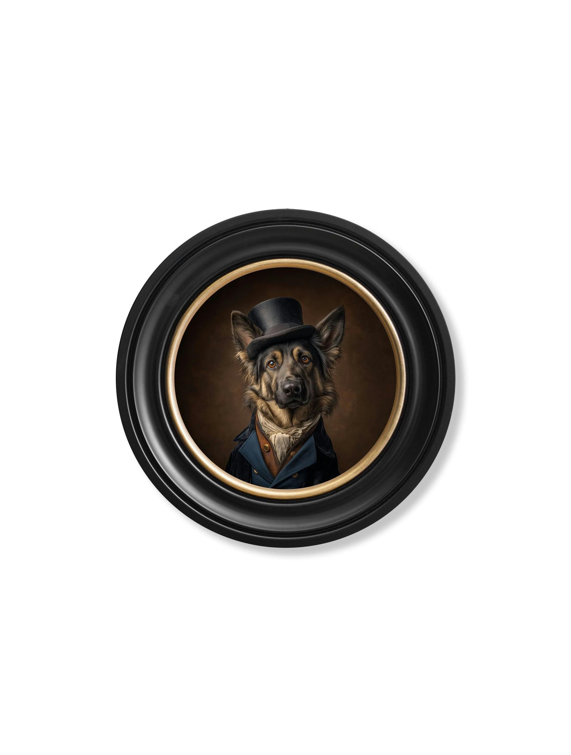 Rackhams Black/Gold/Brown Count Von Shepherd - Gentleman German Shepherd Oxford Round Frame - 44 X 44Cm