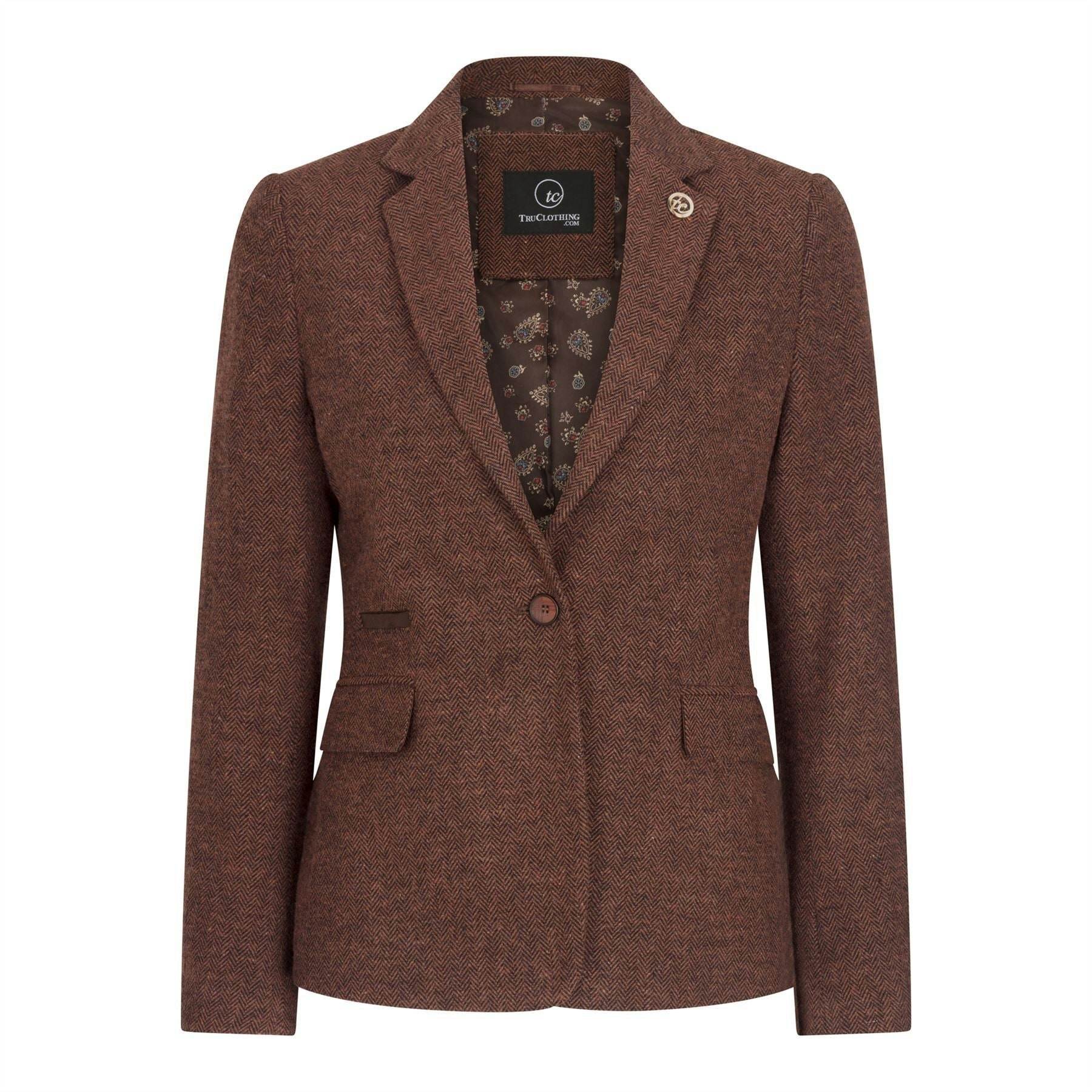 Truclothing Women's Brown Ws-12 - Tweed Suit Blazer Trousers Waistcoat Herringbone Wool Rust - Uk 12 - Blazer - Blazer
