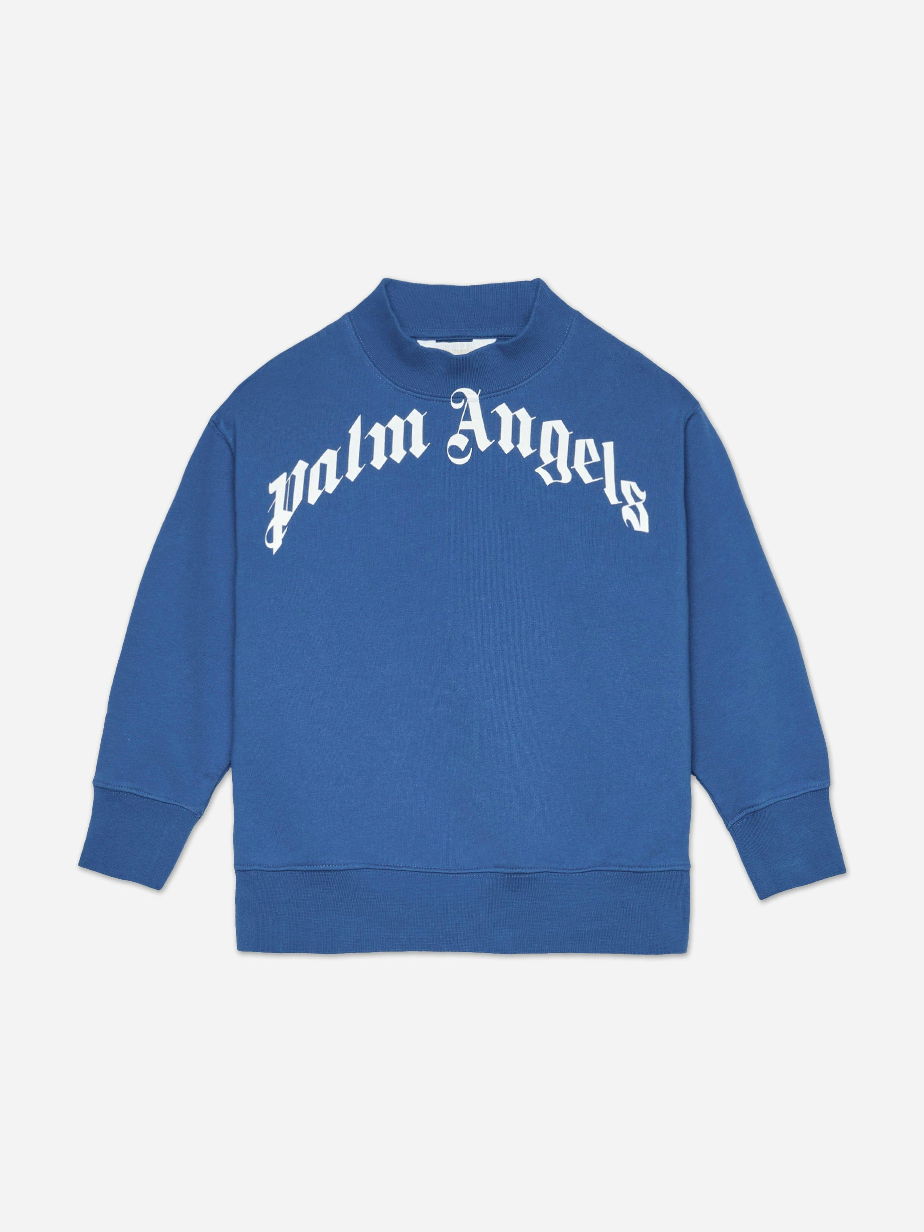 Palm Angels Boys Blue Curved Logo Regular Sweatshirt In - 6 Yrs
