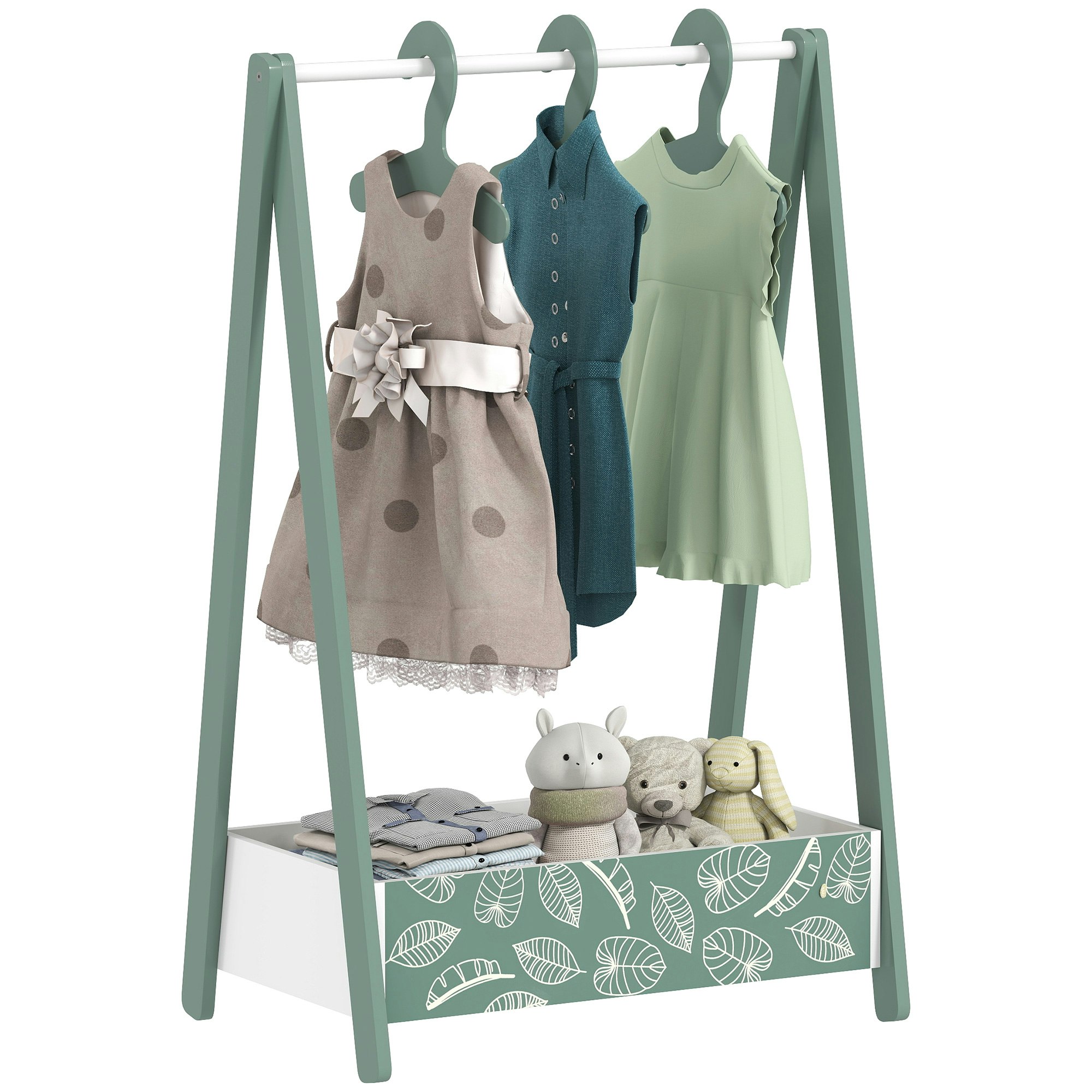 Rackhams Green Baby Clothing Rack With Hangers, Shelf, Kids Clothes Rail - Size 98.5H X 63L X 41W Cm