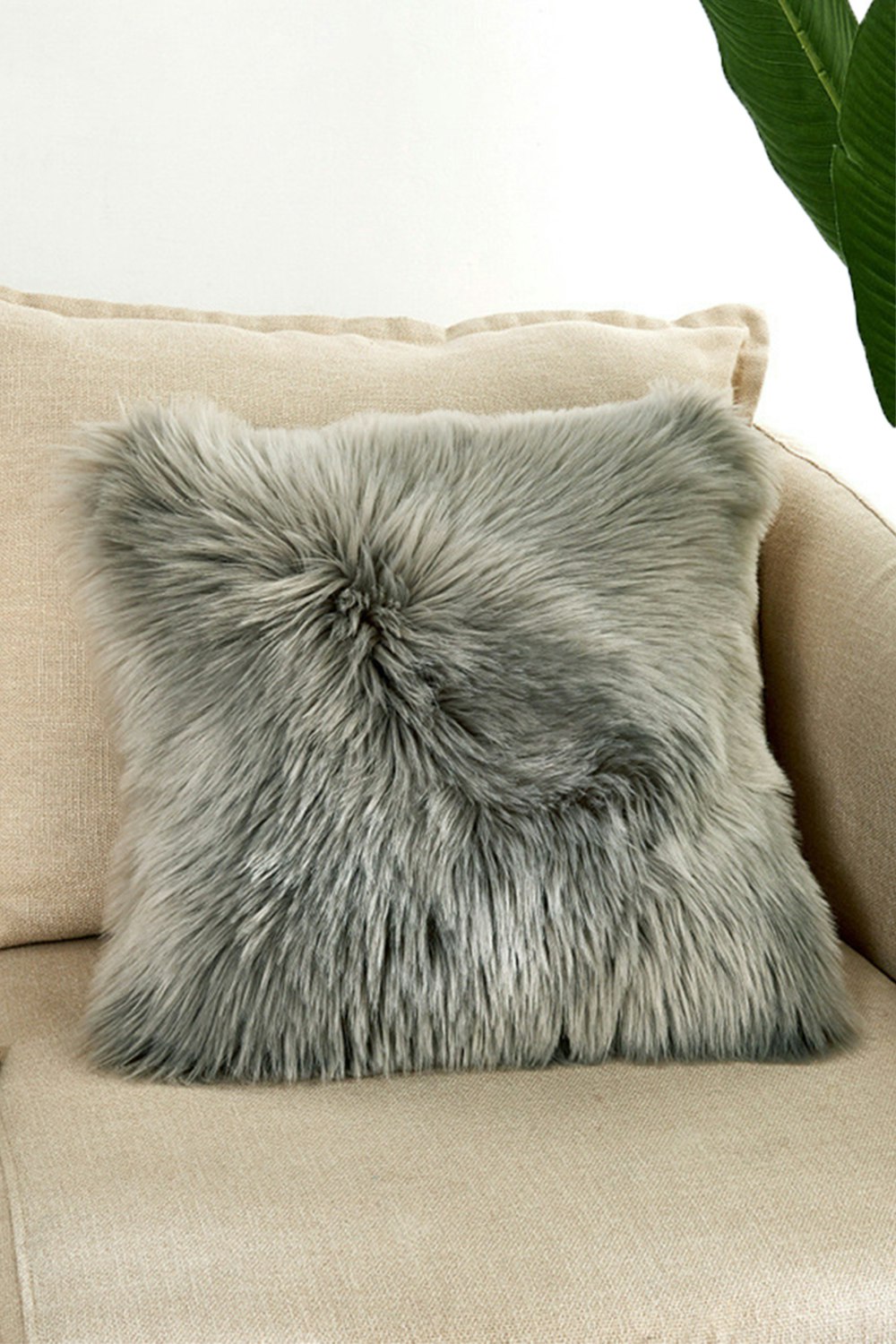 Rackhams Grey 50*50Cm Fluffy Faux Wool Cushion Cover