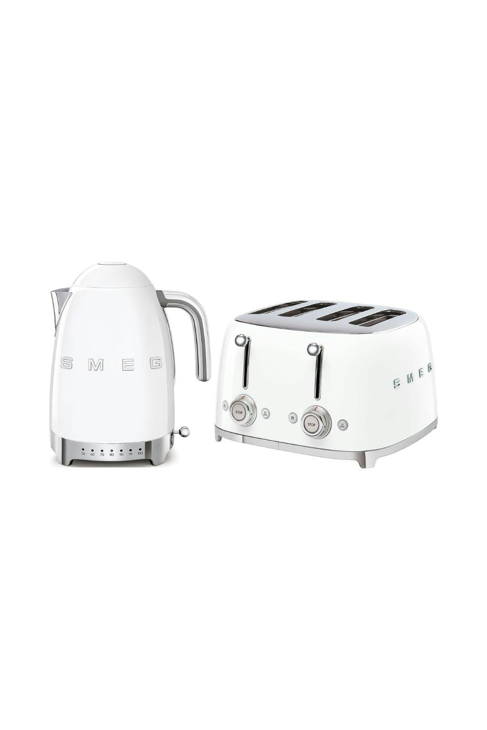 Smeg White Bundle Set Tsf03 4-Slice Toaster & Klf04 Variable Temperature Controlled Kettle 1.7L