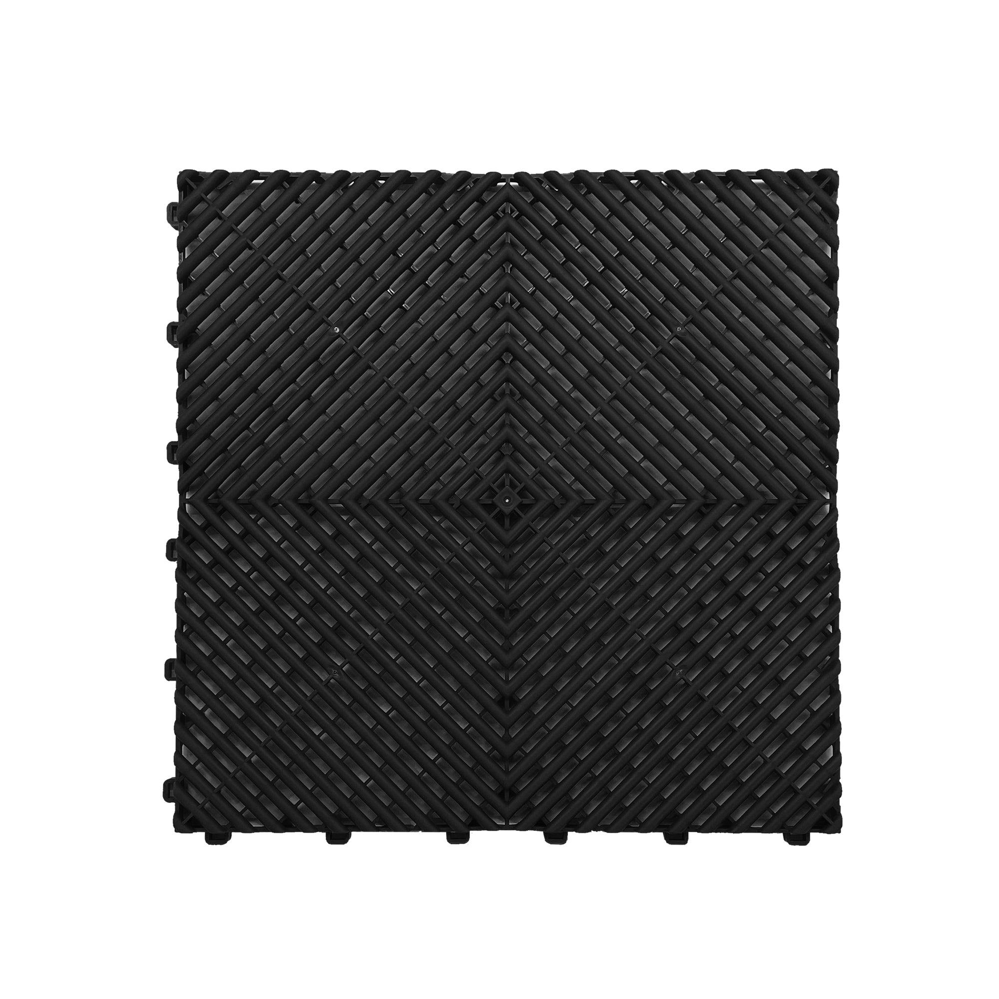 Rackhams Black Modular Interlocking Ribbed Garage Vented Floor Tiles