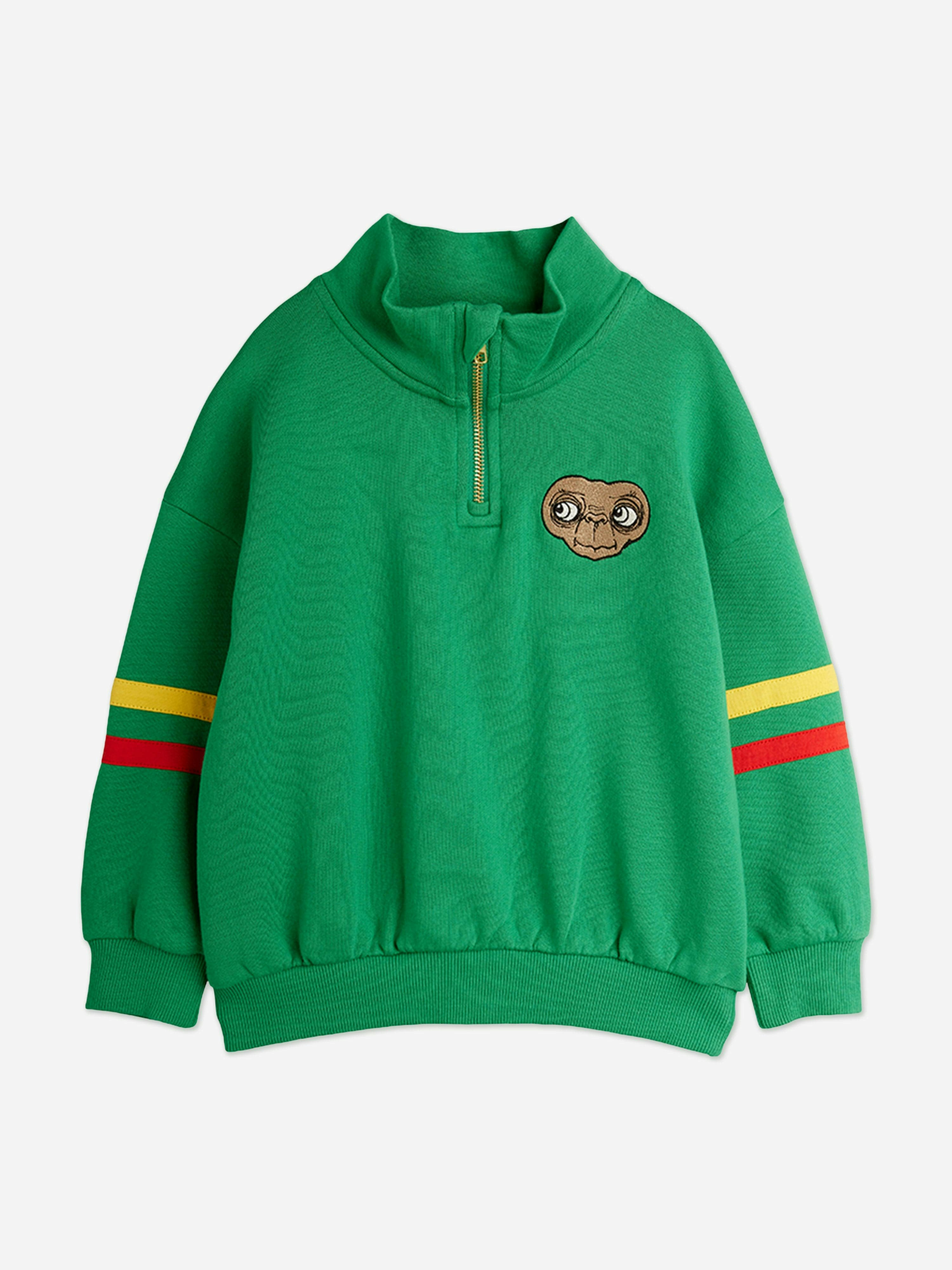 Mini Rodini Unisex Kids Green Kids E.t. Embroidered Half Zip Sweatshirt In - 104-110 Cm (3-5 Yrs)