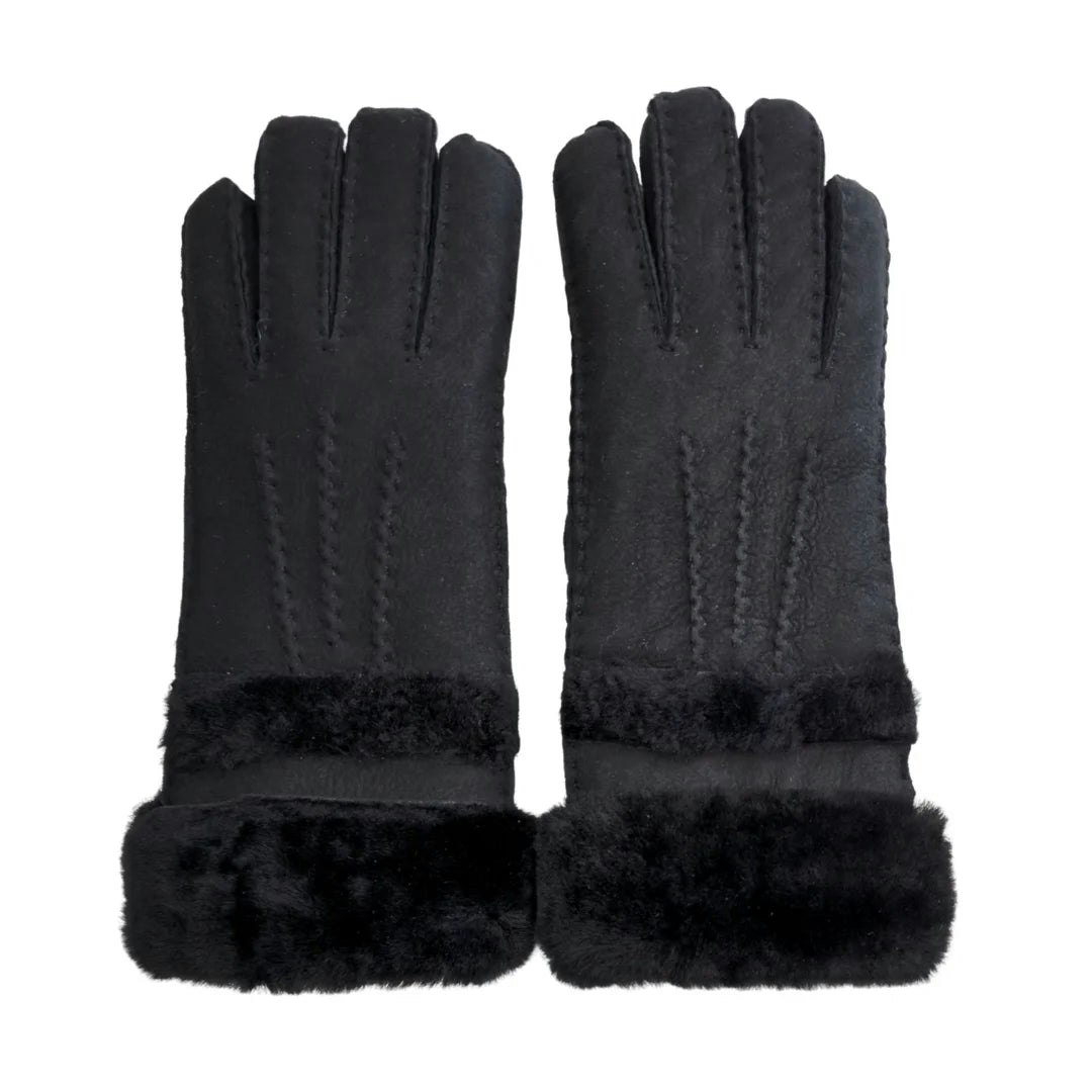 Infinity Leather Women's Black ’S Plush Cuff Suede Leather Gloves - Large