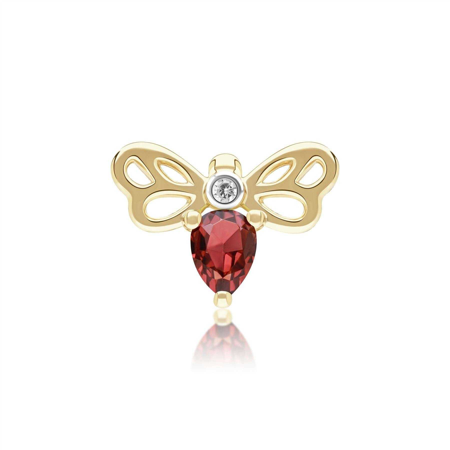 Gemondo Yellow/Gold Honeycomb Art Nouveau Pear Shape Garnet And Diamond Bee Pin In 9Ct