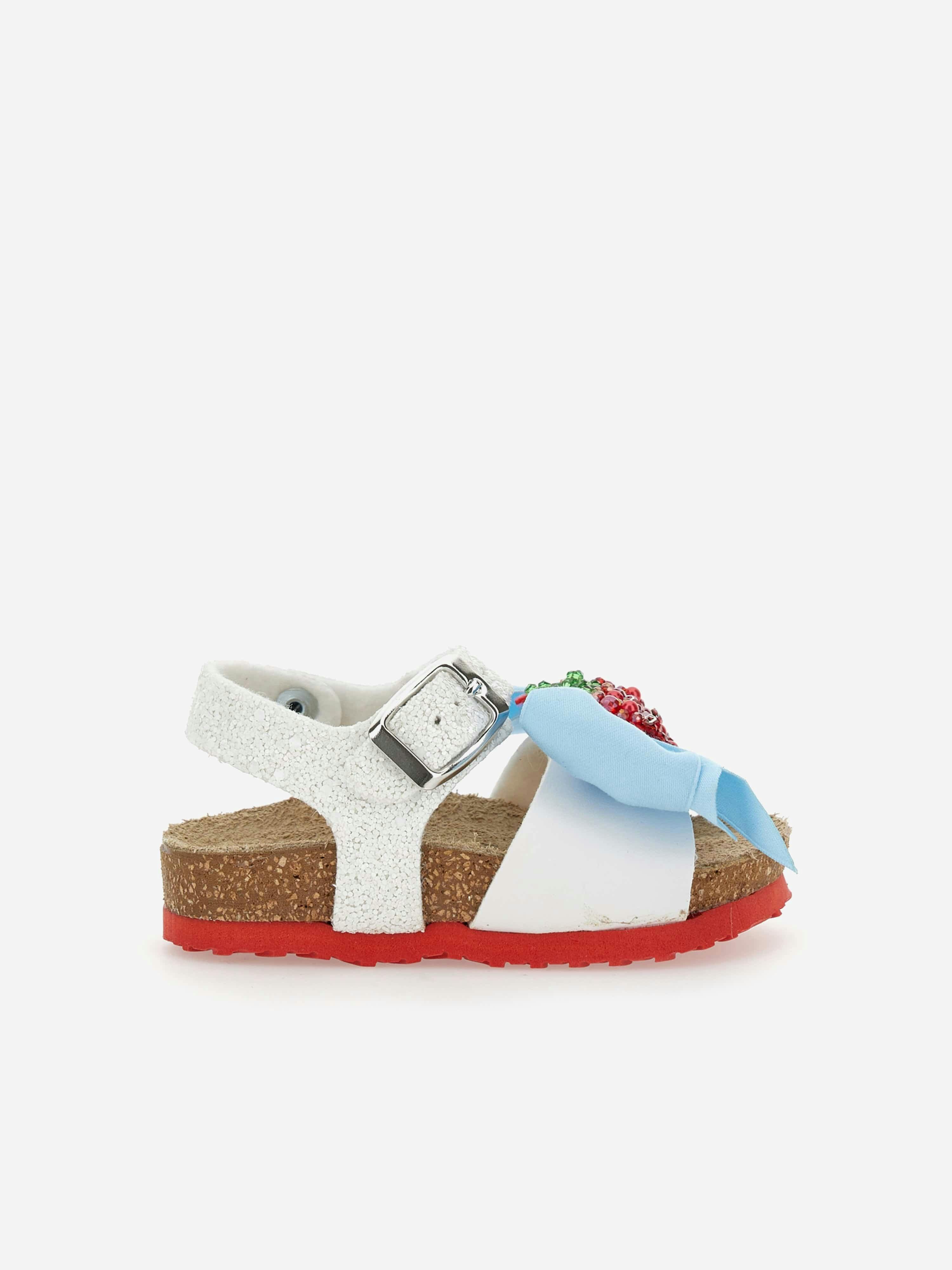 Monnalisa Girls White Glitter Strawberry Sandals In - Eu 25 Uk 8