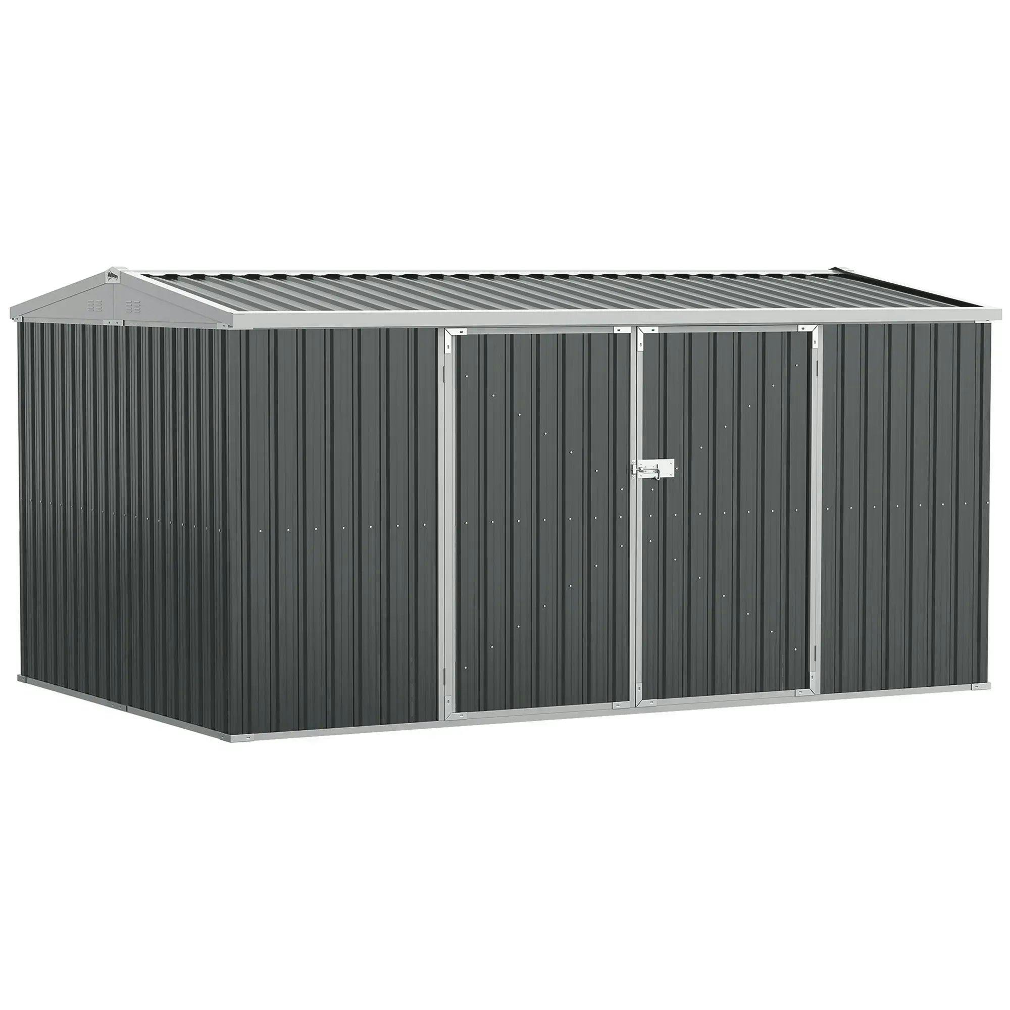 Rackhams Grey 14 X 8Ft Outdoor Garden Metal Storage Shed With Lockable Door, Tool Storage Box For Garden, Patio And Lawn,