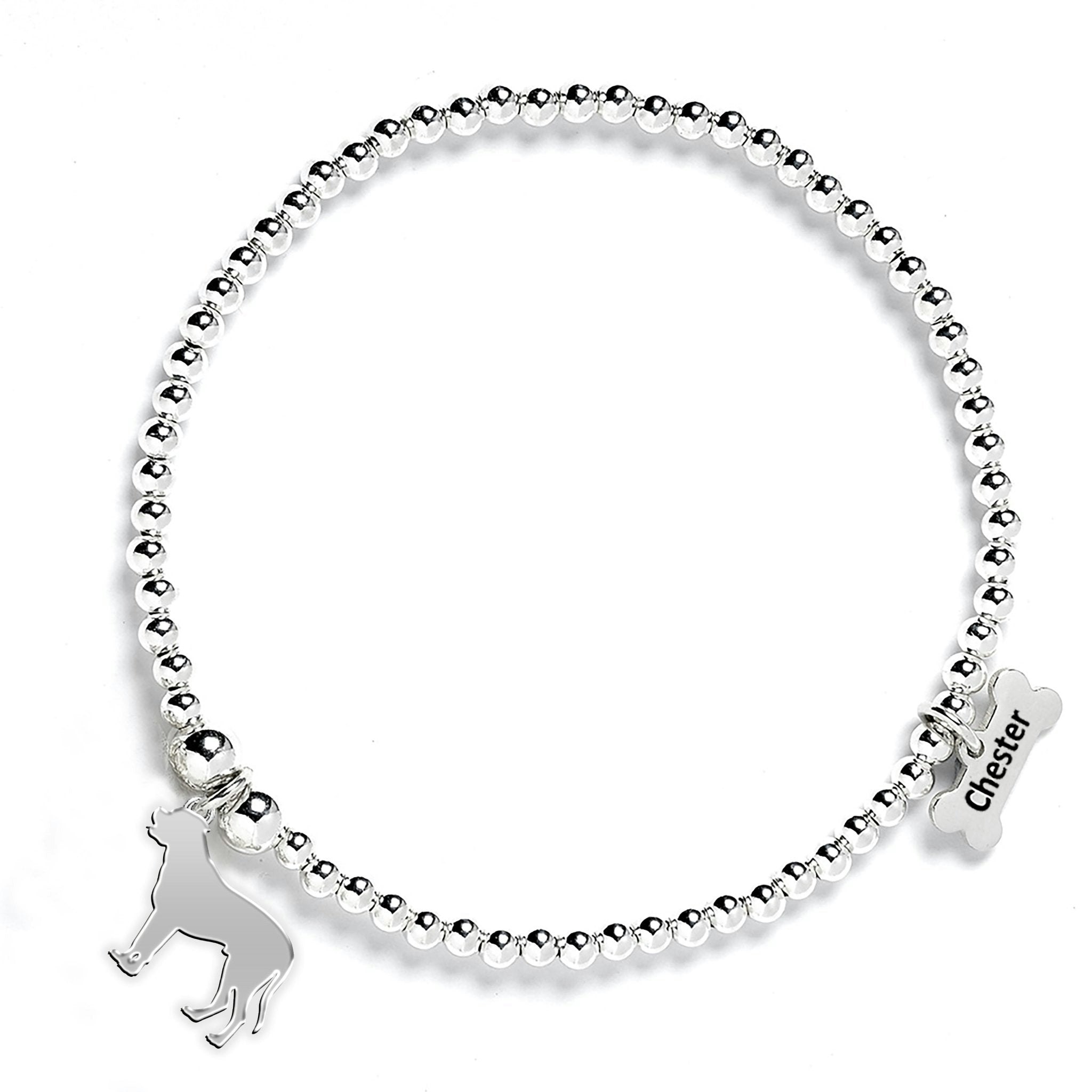 Mylee London Silver Bullmastiff Silhouette Ball Bead Bracelet - Personalised - Yes