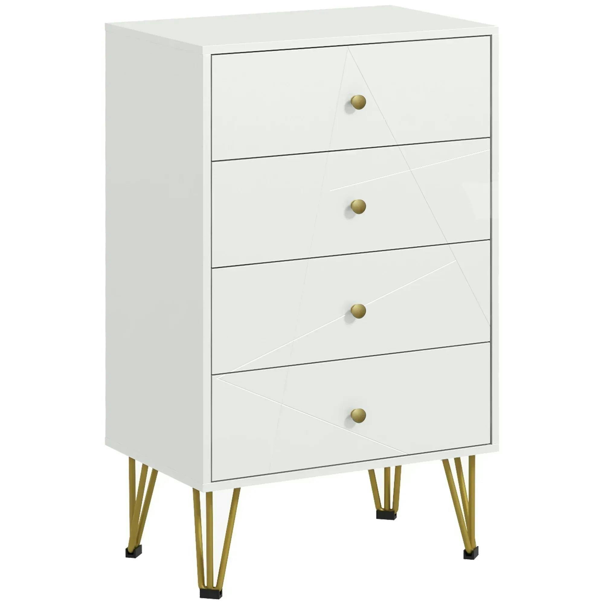Rackhams White Tall Chest Of Drawers, 4-Drawer Dresser For Bedroom, Modern Storage Cabinets With Hairpin Legs,