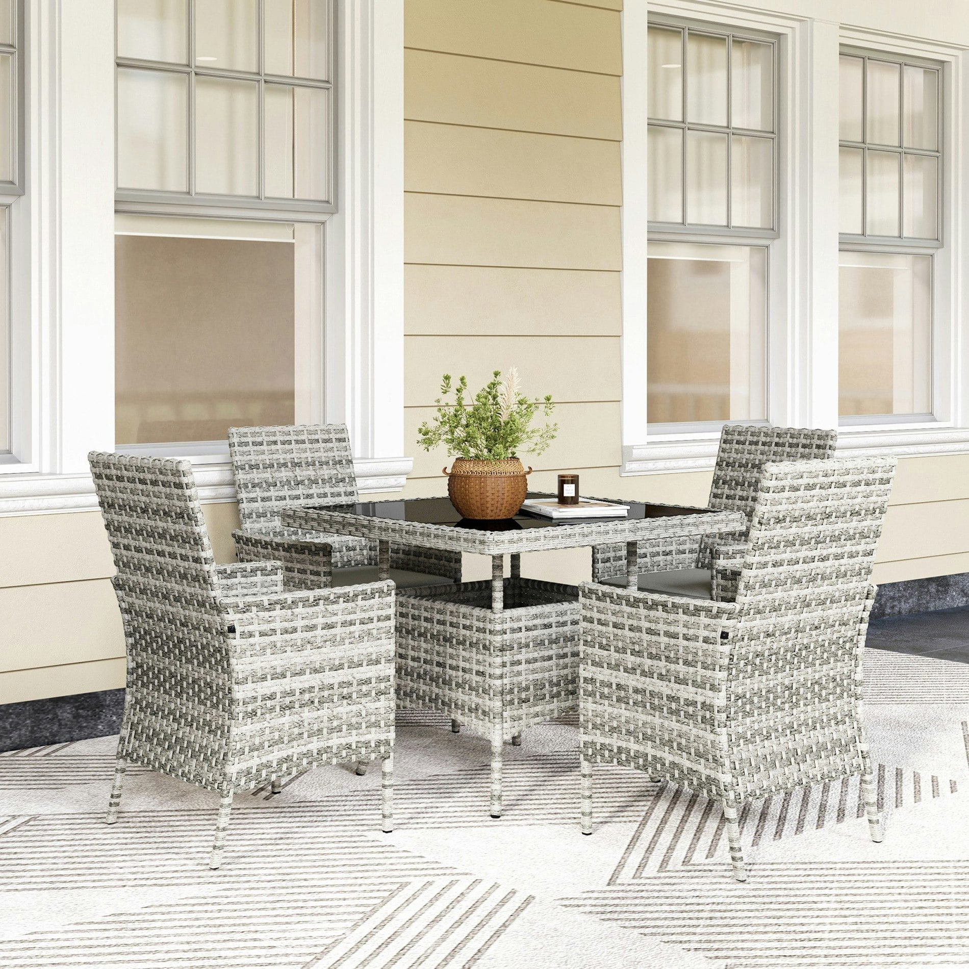 Rackhams Grey 4 Seater Rattan Garden Furniture Set With Cushion, Mixed - Mixed - Pe Rattan