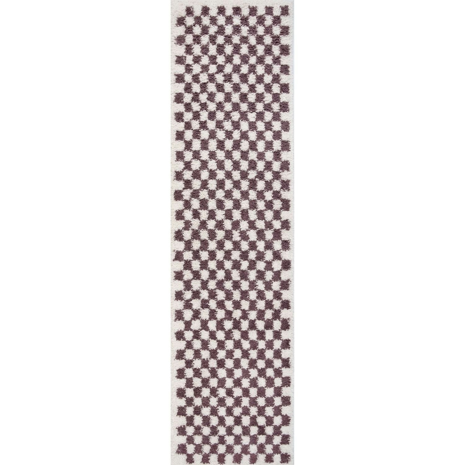 The Rugs Purple Moodi Shaggy Mosscheck Rug - 80X300 Cm