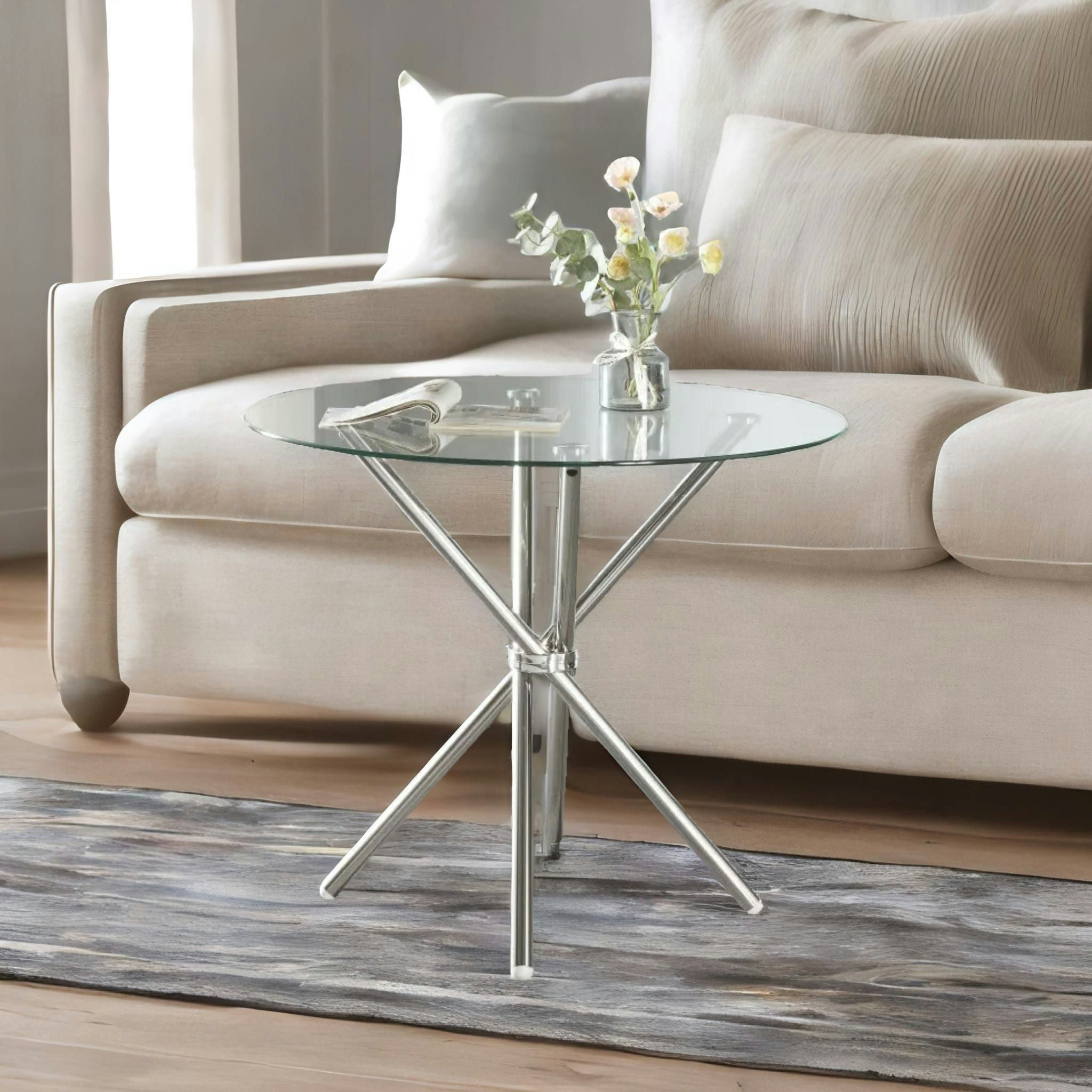 Rafaelo Mobilia Silver Round Glass Coffee Table With Stainless Steel Legs