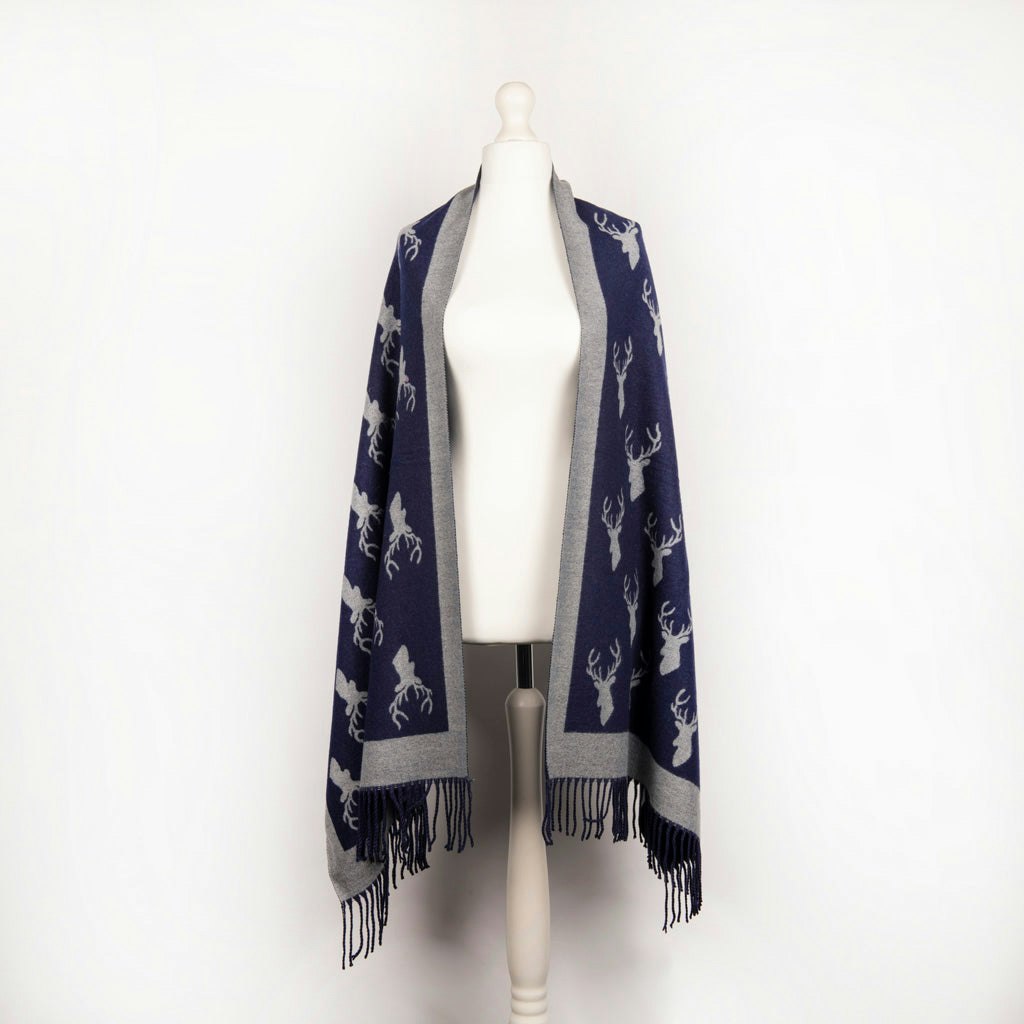 Heritage Traditions Blue Super Soft Jacquard Scarf - Stag