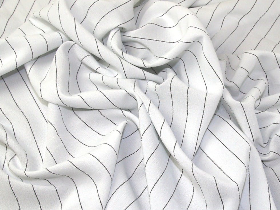 Minerva White Core Range Deadstock Linen Look Suiting Fabric - Stripes Design Dressmaking Fabric, 145 Cm / 58" Wide - Per Metre
