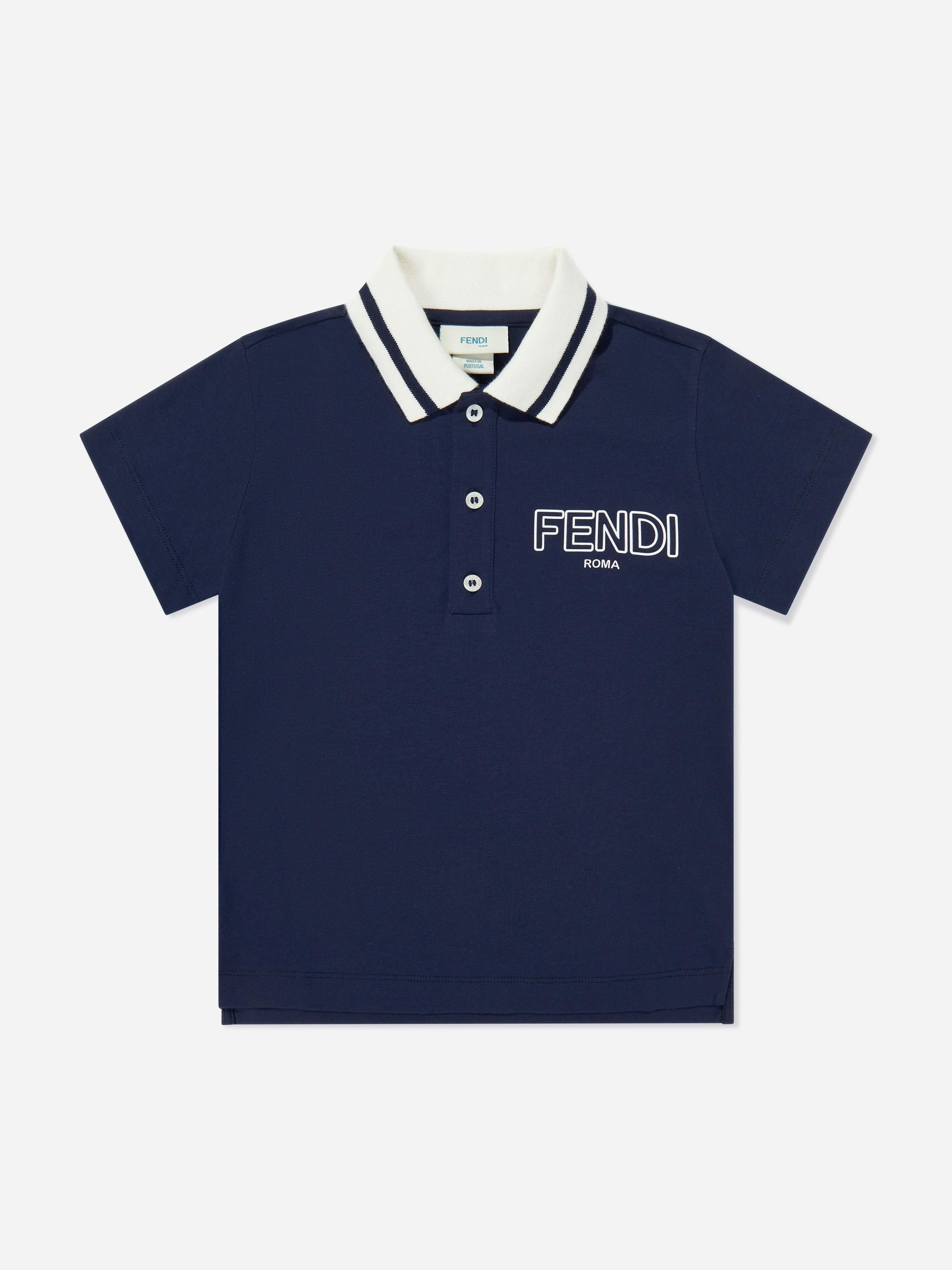 Fendi Kids Boys Dark/Blue/Ivory Fendi Logo Polo Shirt In Navy - Navy - 5 Yrs
