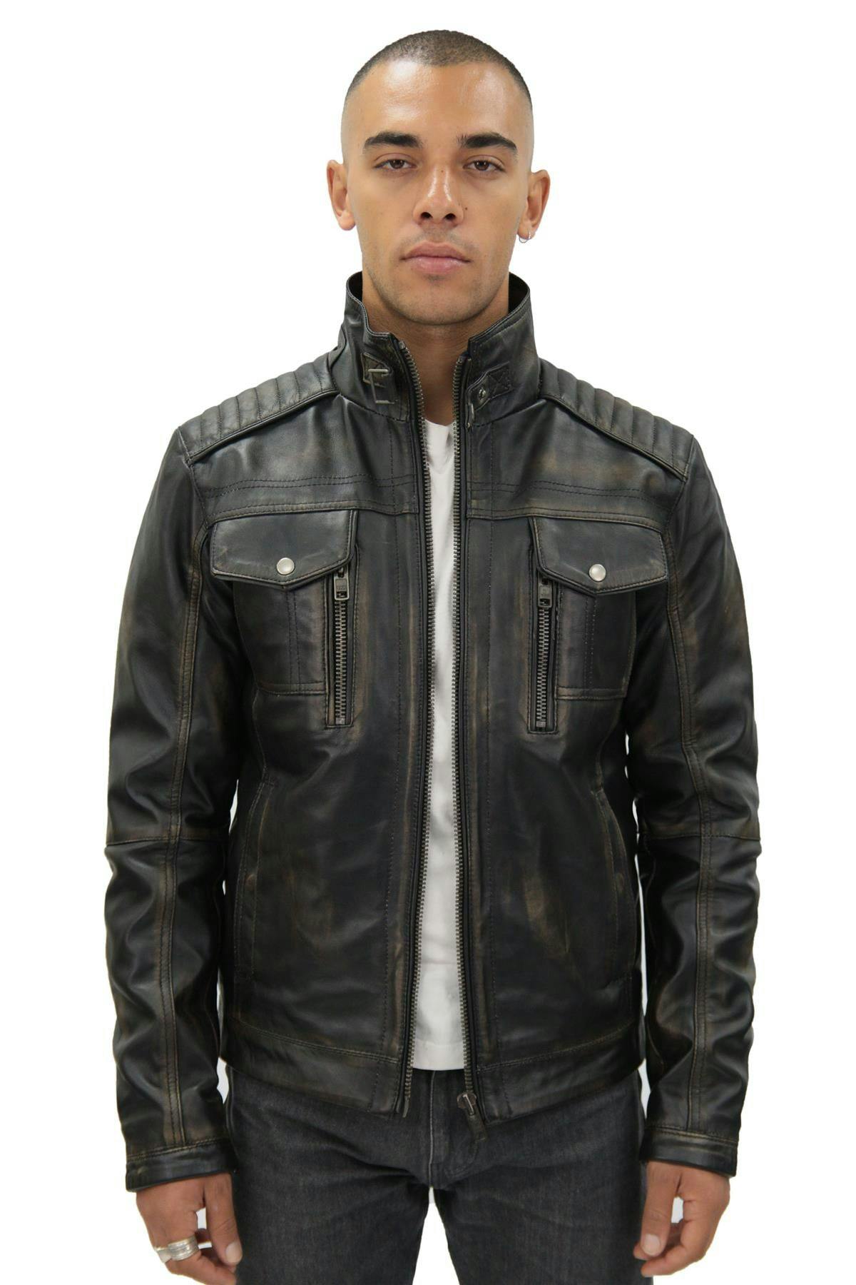 Infinity Leather Mens Vintage Biker Jacket-Cape Town - Black - Size 5XL - Image 2