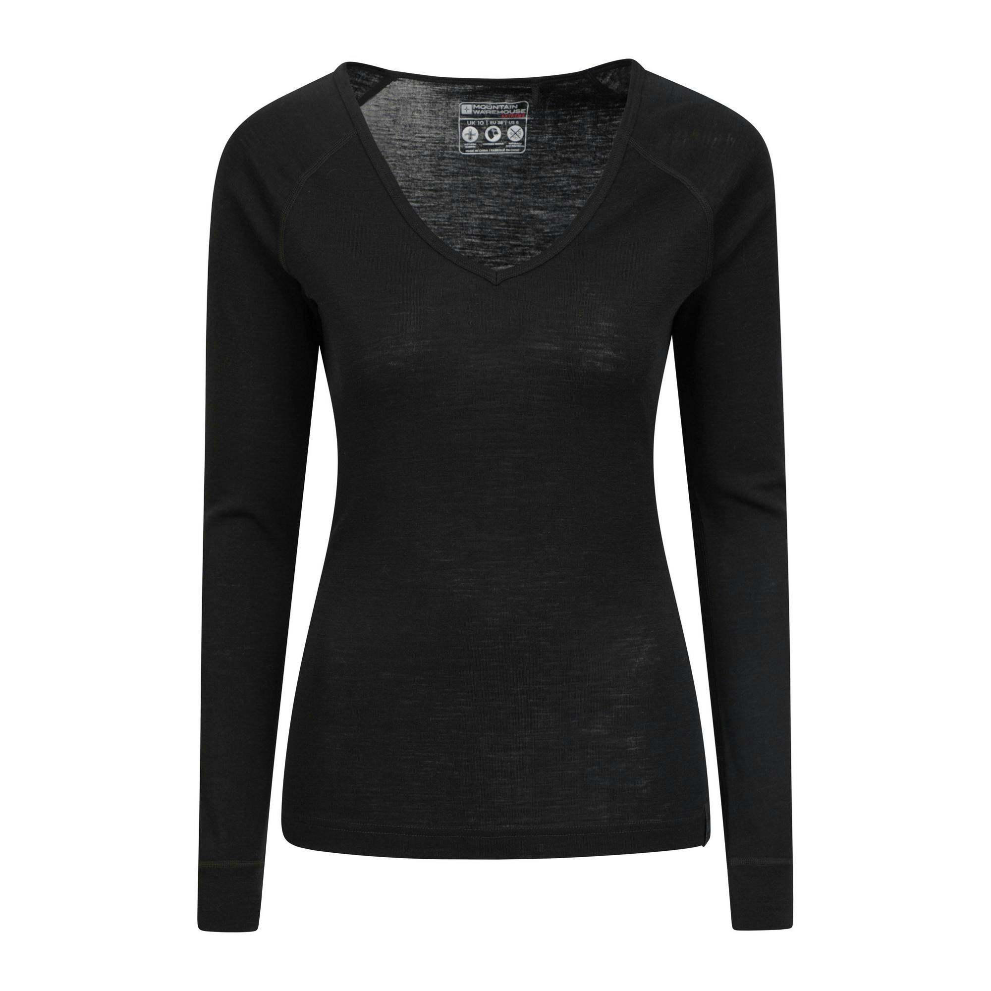 Mountain Warehouse Women's Black Merino Wool V Neck Top - 14 Uk - 80% Merino Wool/20% Polyester