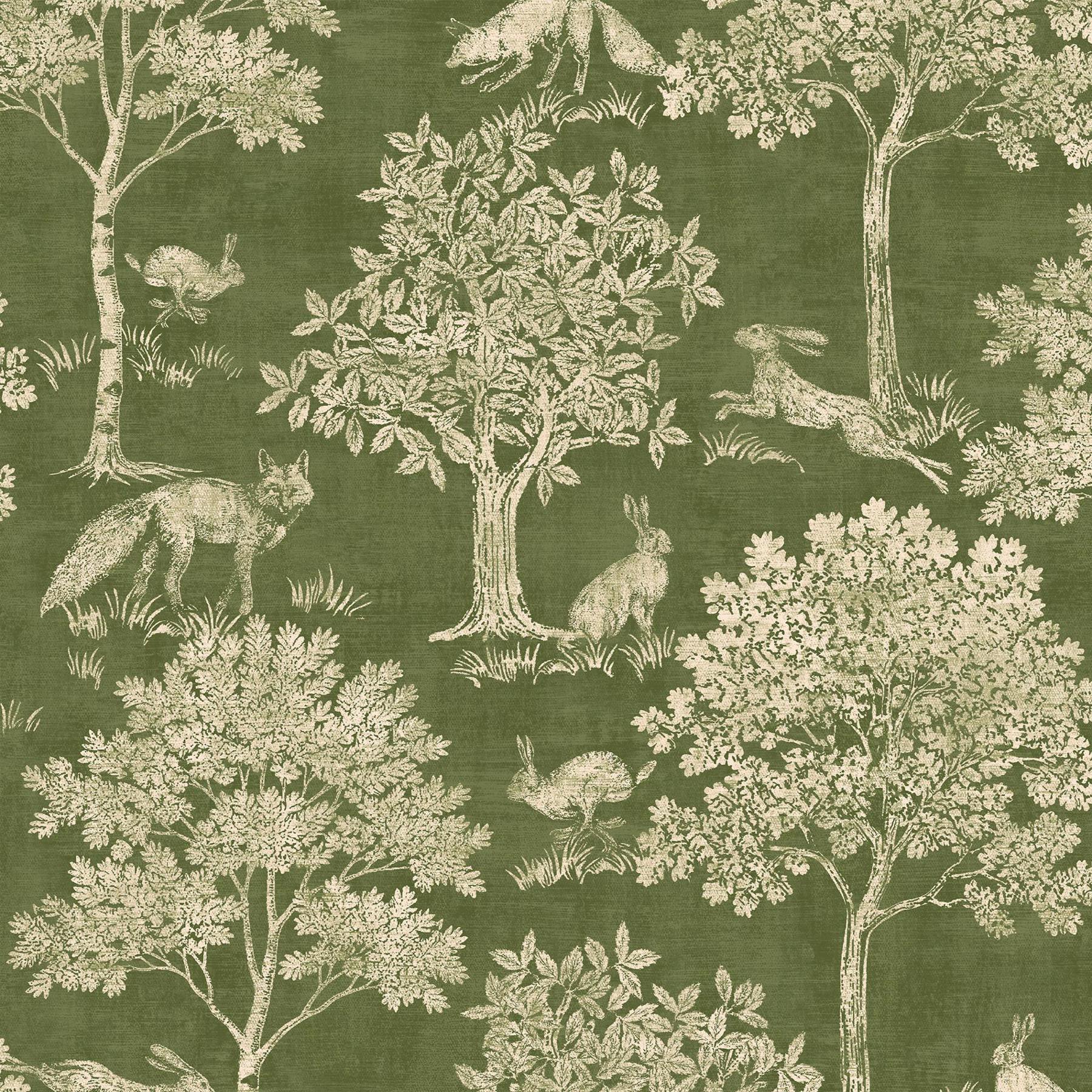 Photos - Wallpaper Joules Rackhams  Fox And Hare  | Olive Green 