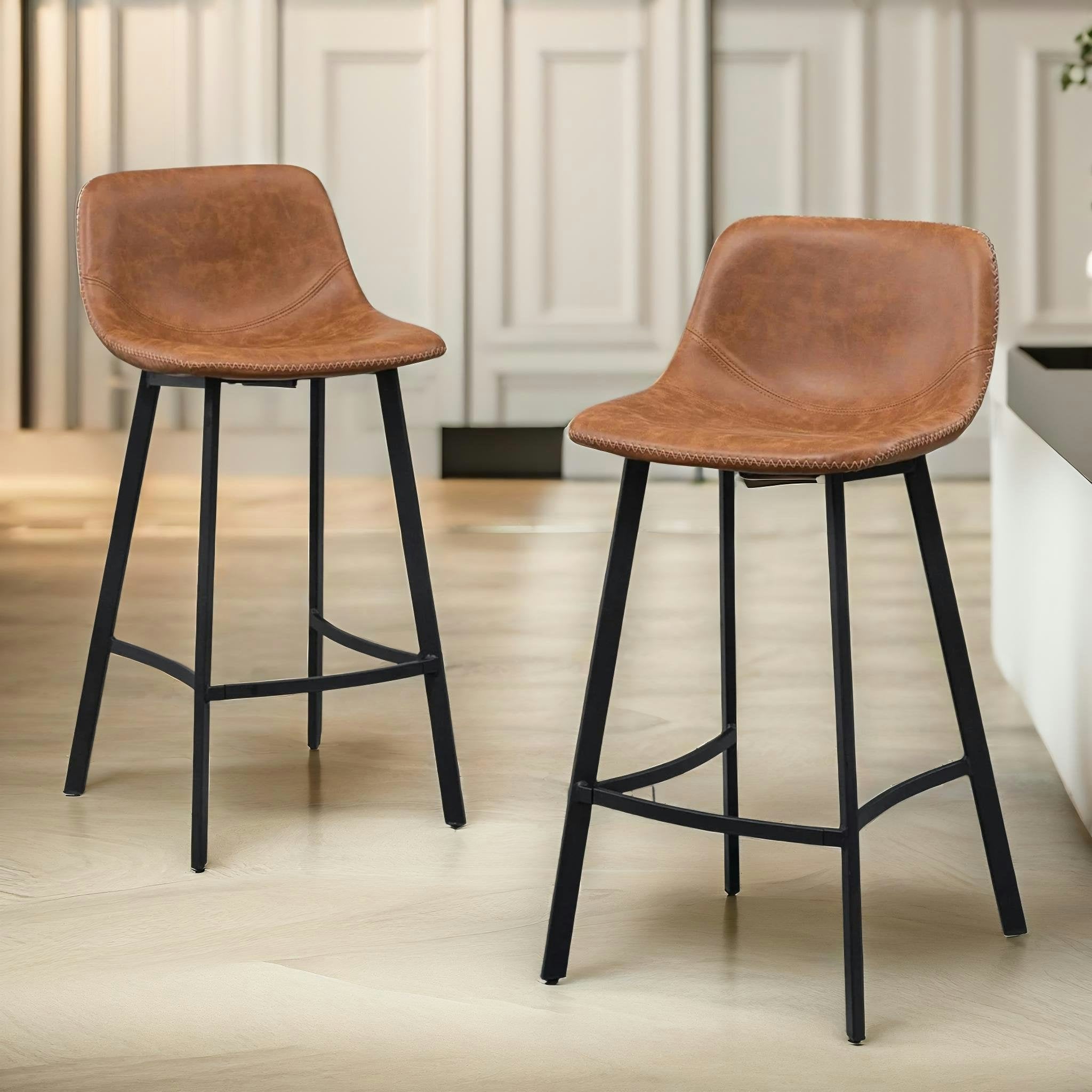 Rafaelo Mobilia Brown Set Of 2 Industrial Bar Stools