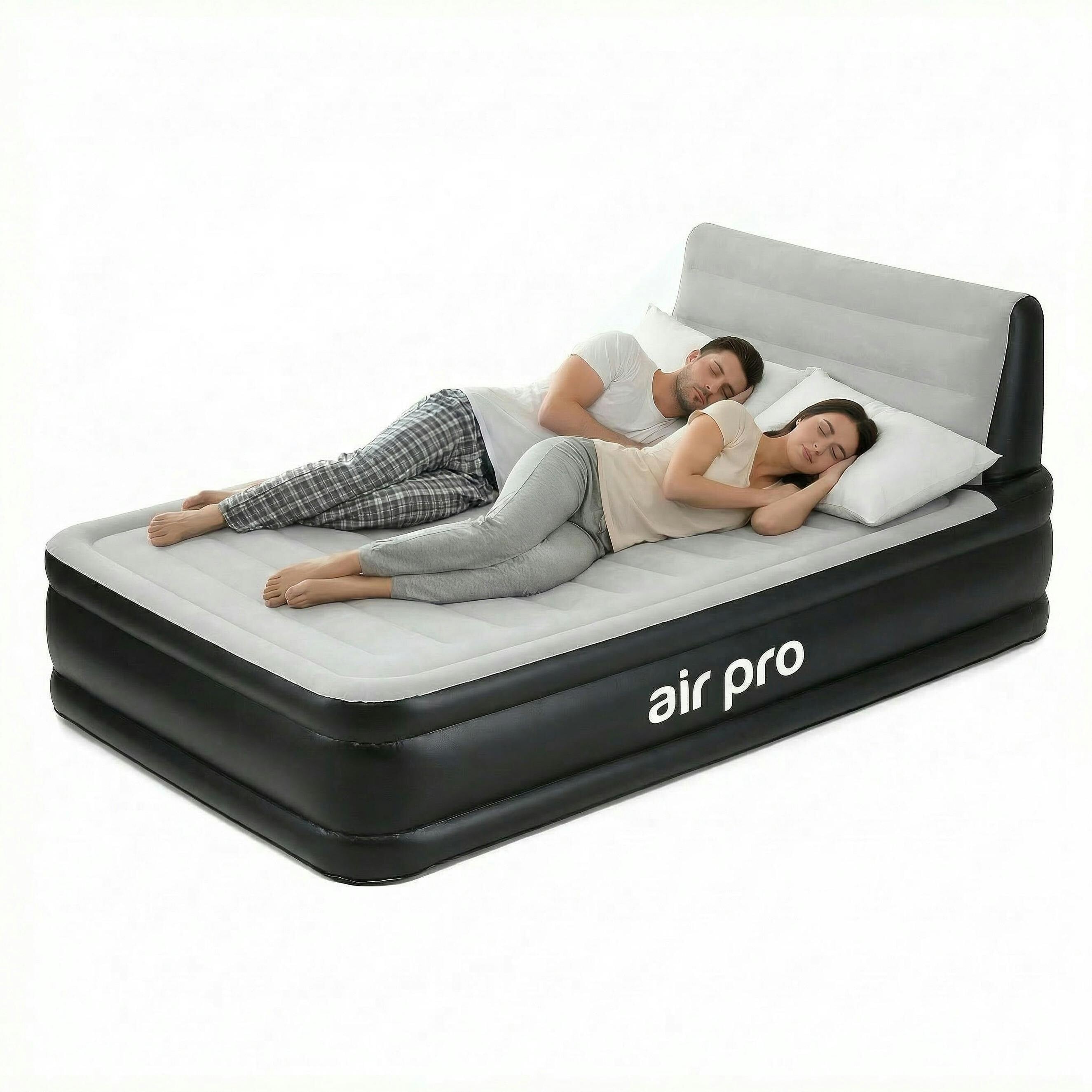 Air Pro Black Inflatable Air Mattress With Headboard & Built-In Electric Pump - Double