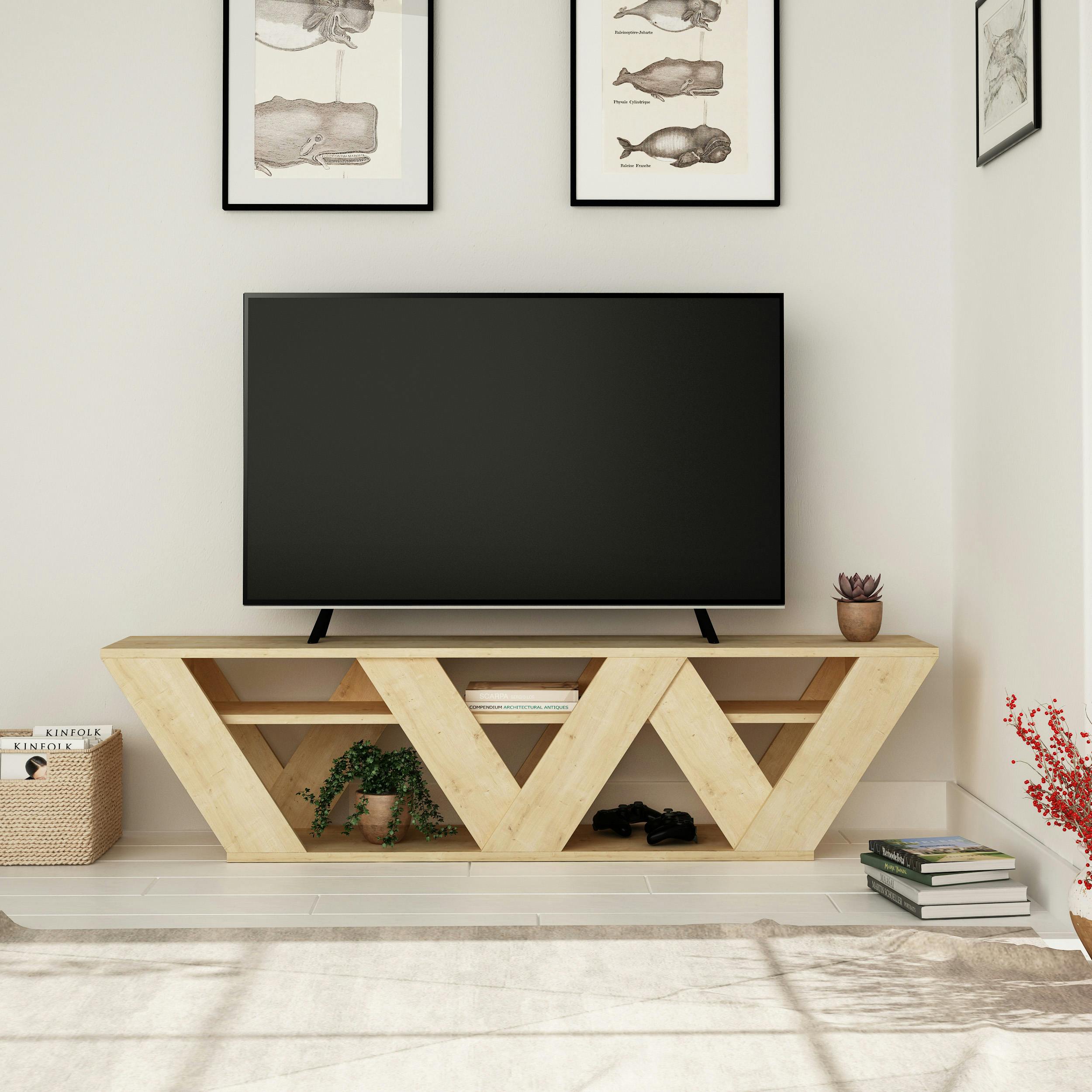 Decortie Anthracite/Grey Ralla Modern Tv Unit With Shelves 65" 158Cm - Oak