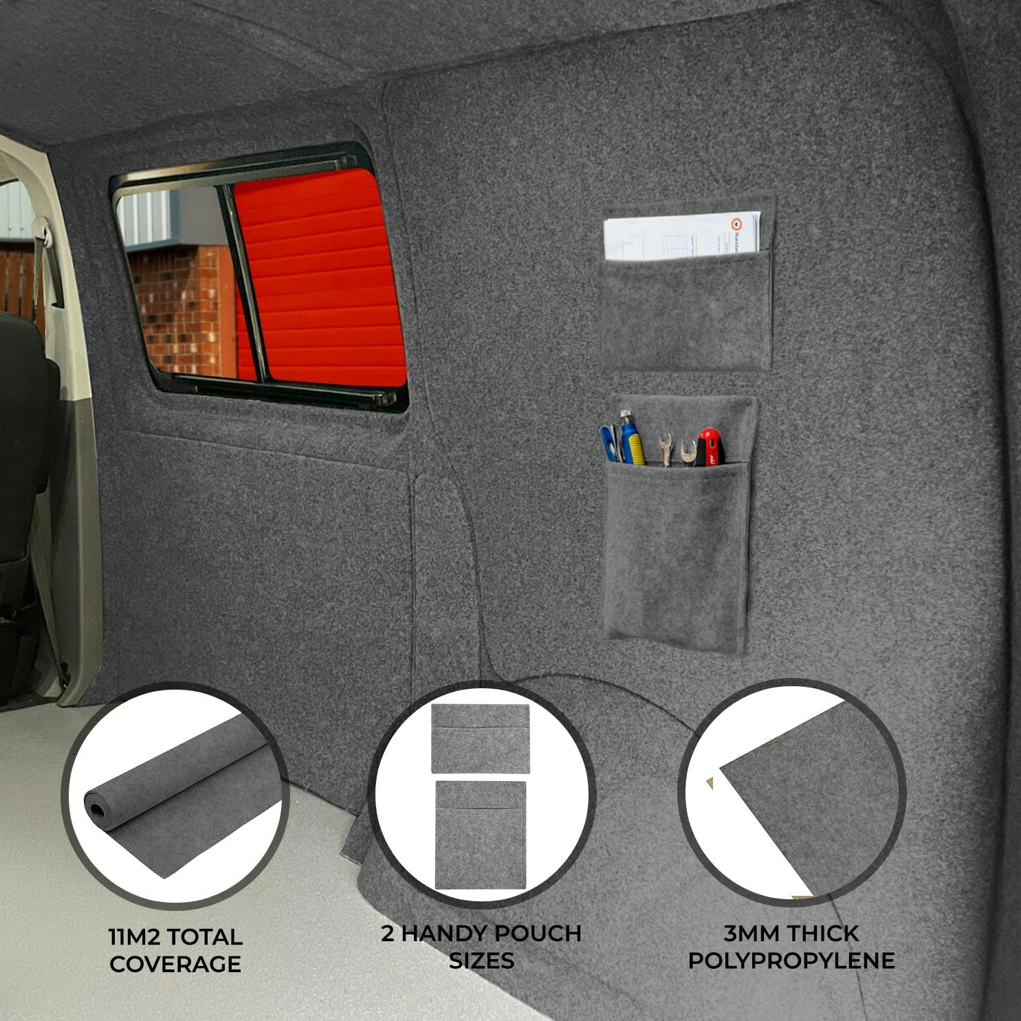 Monstershop Grey Van Carpet Lining & Storage Pouches - Smoke