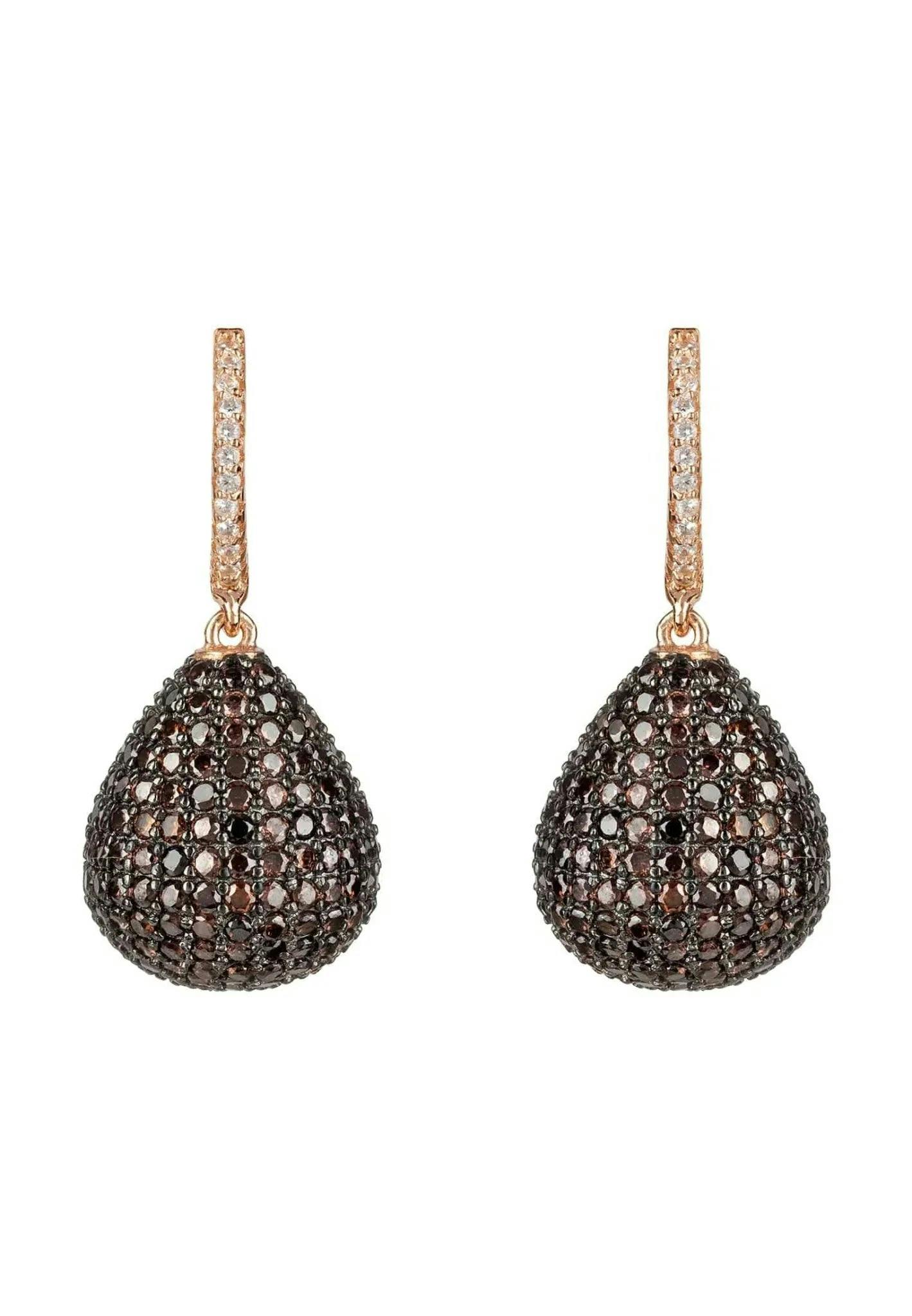 Latelita Silver/Black Valerie Pear Drop Gemstone Earring Rosegold Chocolate Cz
