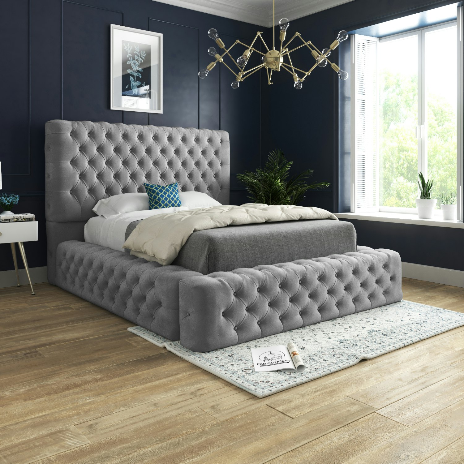 Rackhams Grey Grand Milan Pleated Upholstery Bed Frame - Double