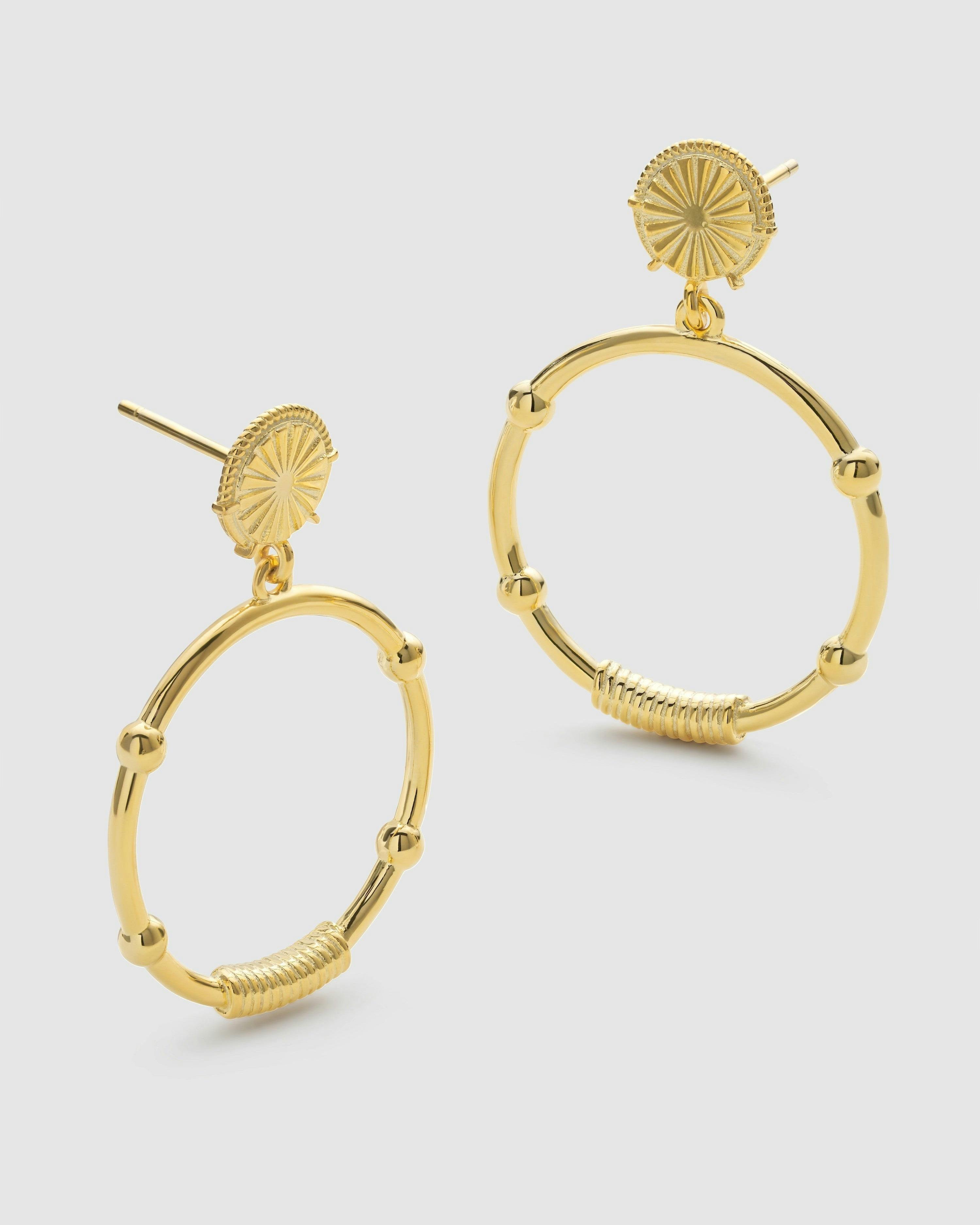 Elk & Bloom Gold Chunky Plated Sunburst Drop Halo Stud Earrings - No Thank You