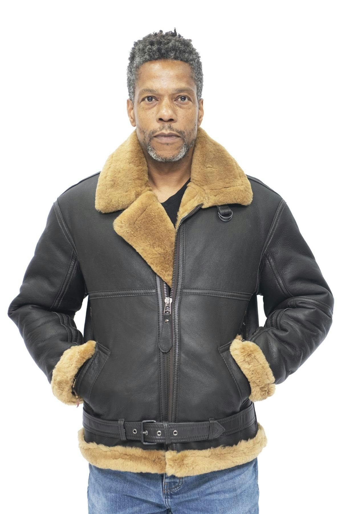 Infinity Leather Men's Brown Raf Sheepskin Leather Aviator Jacket-Colchester - Ginger - Uk 2XL | Eu 54 | Us 44