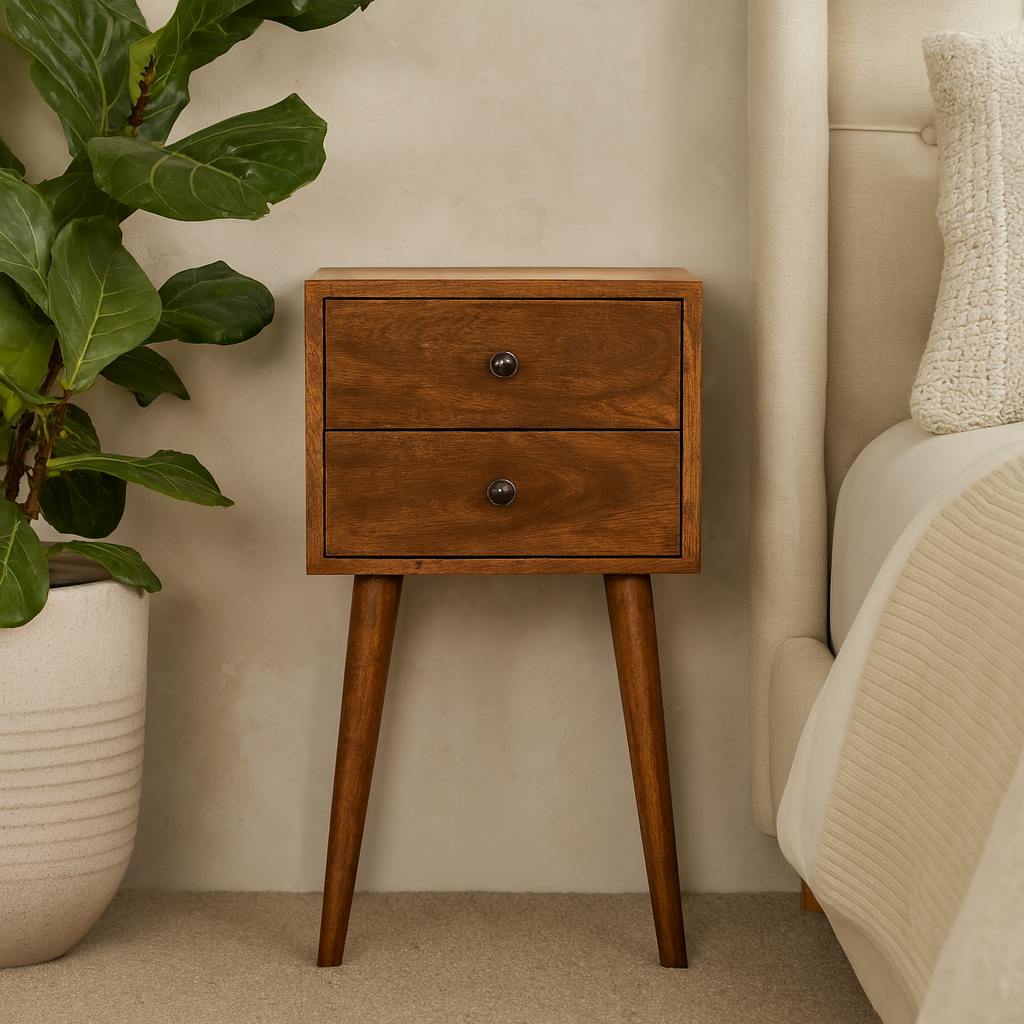 Rackhams Light Olbia Mini 2 Drawer Chestnut Mango Wood Bedside Table 2 Drawers