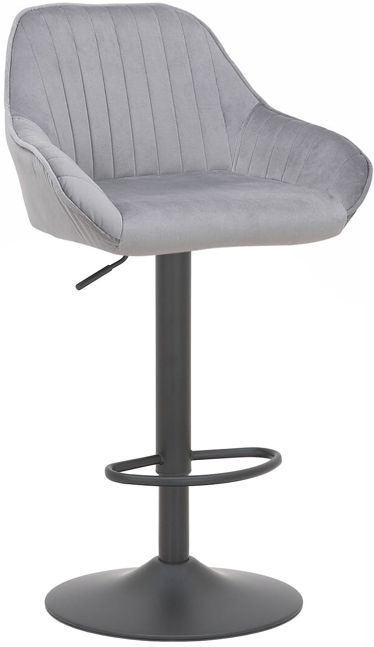 Lamboro Black/Grey Velluto Kitchen & Breakfast Bar Stool, Velvet Padded Seat & Backrest, Matt Footrest, Height Adjustable Swivel Gas Lift,