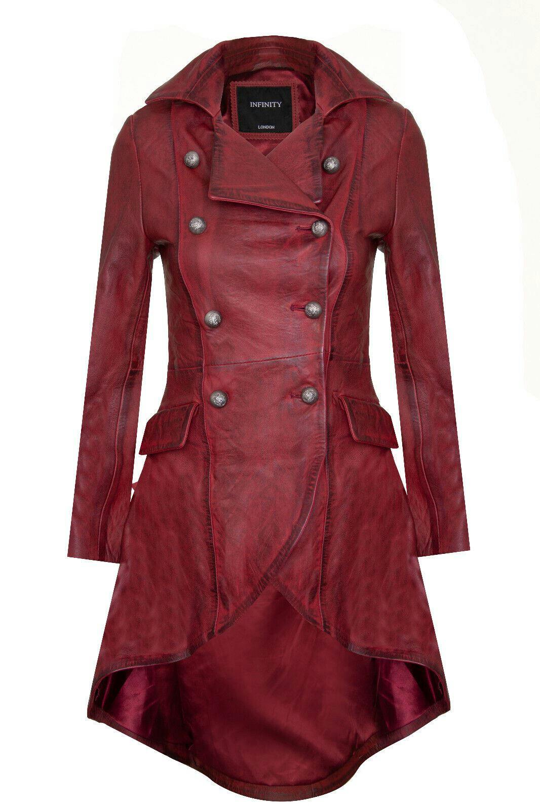 Infinity Leather Women's Burgundy Goth Leather Edwardian Flare Coat-Rushmoor - Uk 4XL/22 | Eu 48 | Us 18