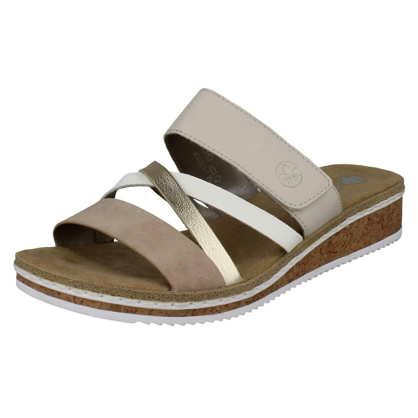 Rieker Women's Wedge Heeled Strappy Mule Sandals V3652 - Multi - Uk 4