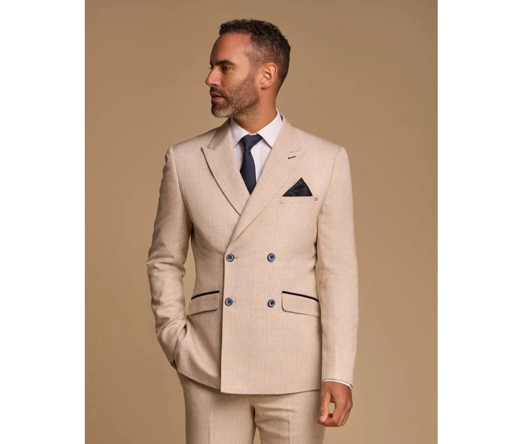 House Of Cavani Men's Beige Caridi - Double Breasted Blazer - 52