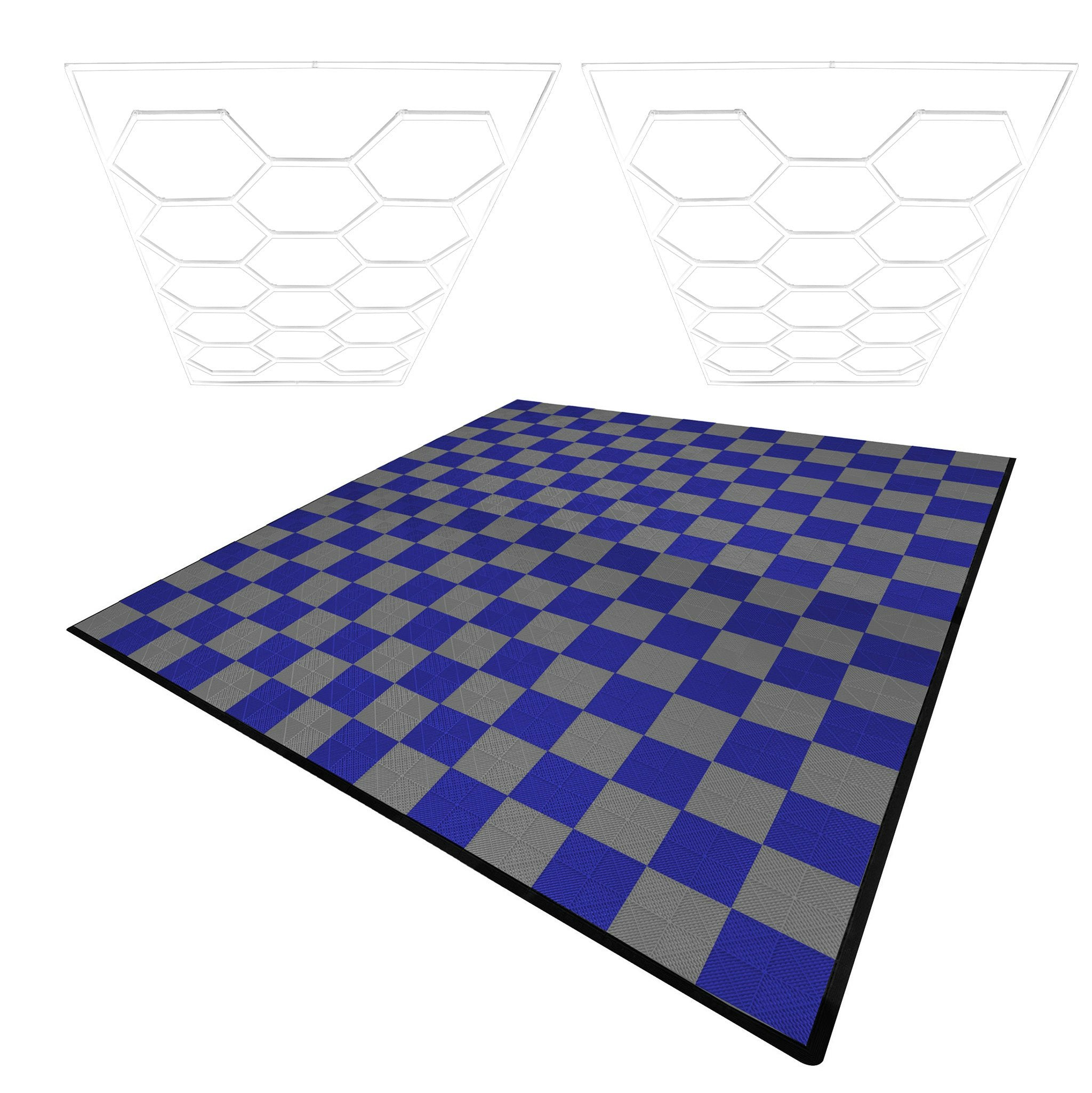 Rackhams Grey/Blue Hexagon Led Lights X 2 & Vented Garage Floor Tiles With Edges - 120 & 120