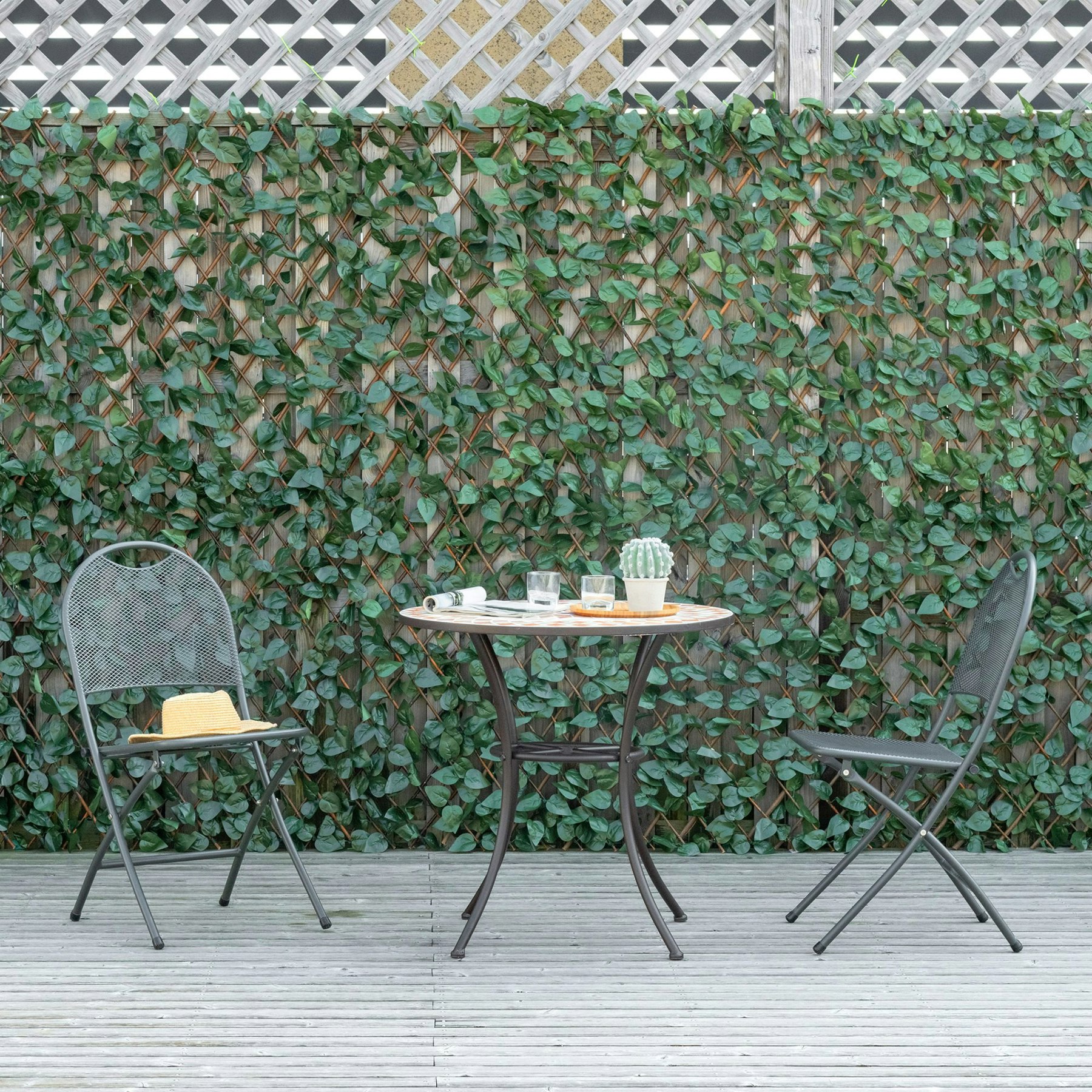 Rackhams Green/Brown 12Pcs Artificial Boxwood Panel Faux Rhododendron Ery Backdrop - Polyester, Wicker - 200Cm X 100Cm X 0.01Cm