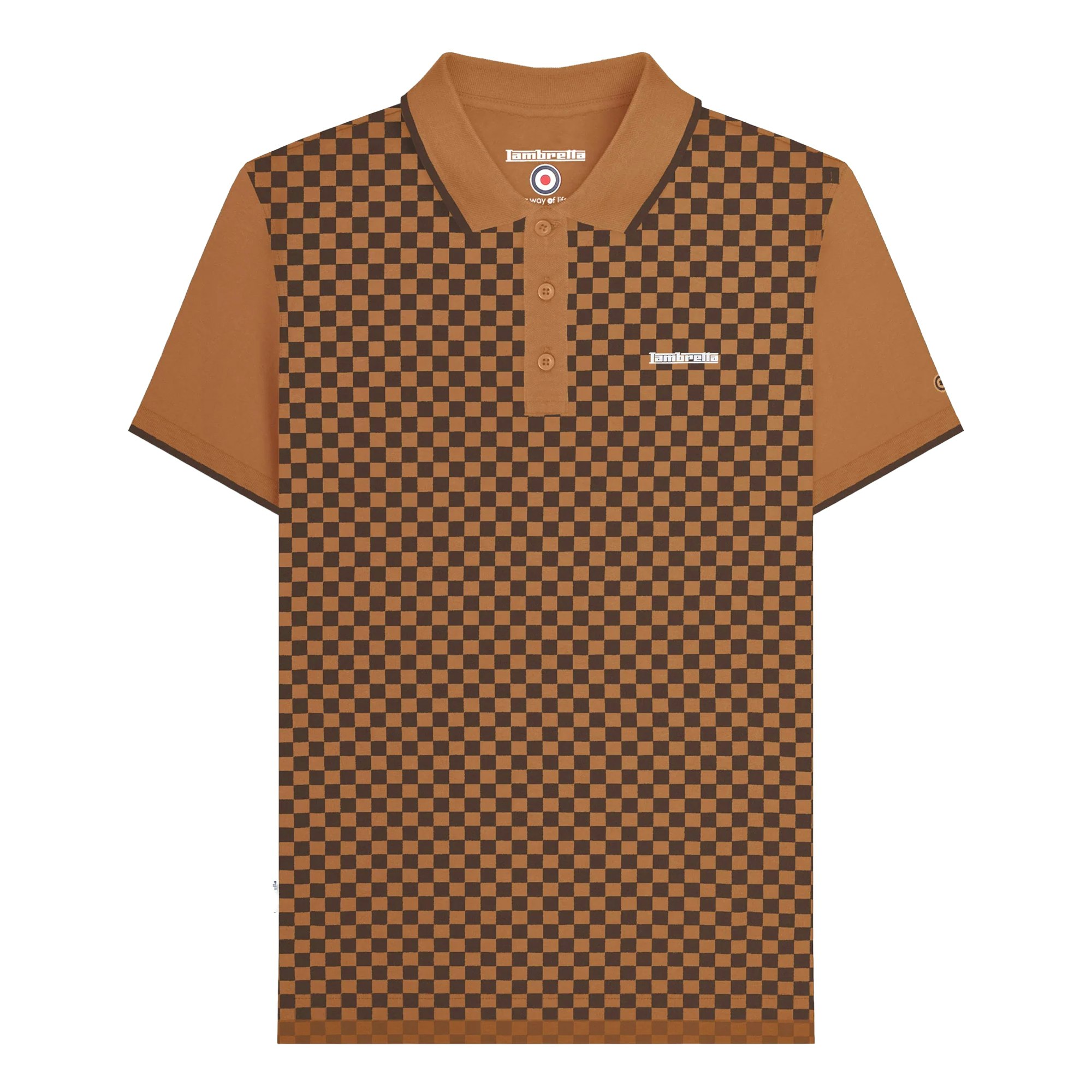 Lambretta Men's Two Tone All-Over Print Polo Shirt - Tobacco - Tobacco 4XL
