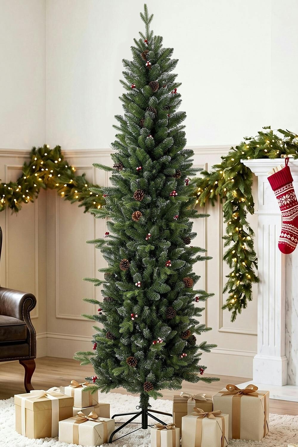 Homcom Green Slim Gracious Pine Xmas Tree, 7Ft/210Cm Artificial Christmas Tree With 904 Branch Tips, Foldable Steel Stand, - Image 4