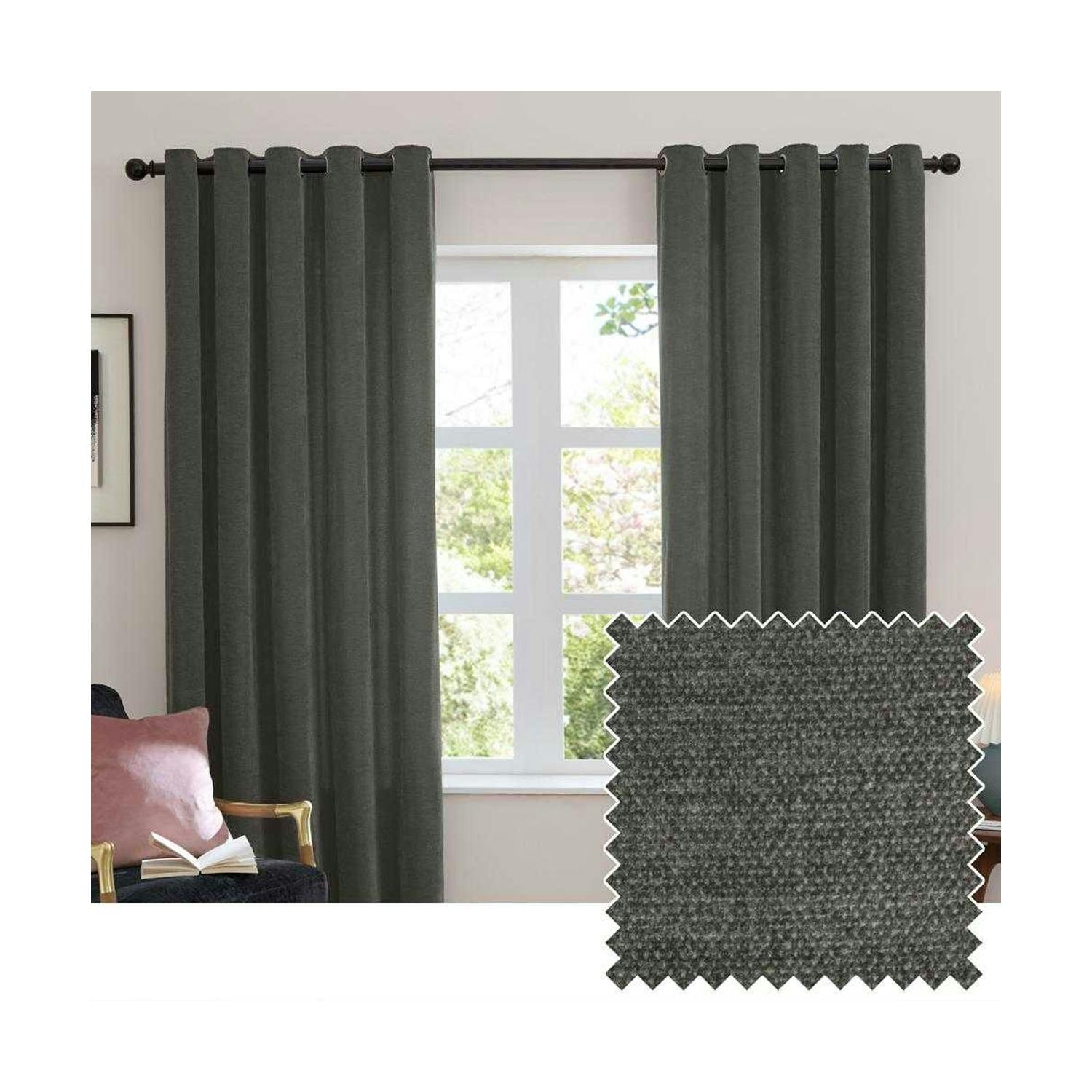 Rackhams Light Chenille Blackout Curtains - Charcoal - 117Cm X 183Cm - Charcoal - 100% Polyester