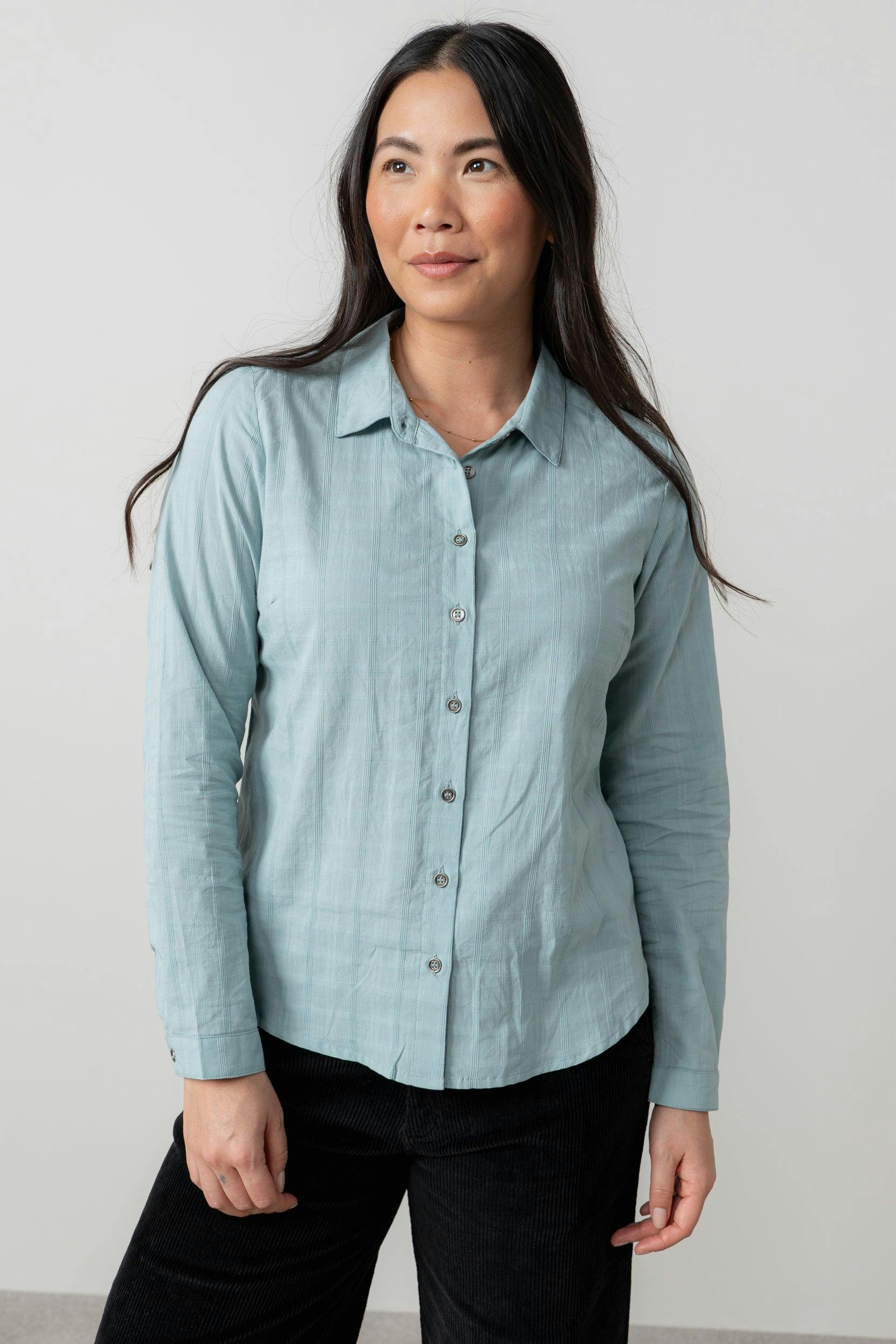 Lily & Me Blue Patsy Organic Cotton Check Shirt Ice - 08 - Ice